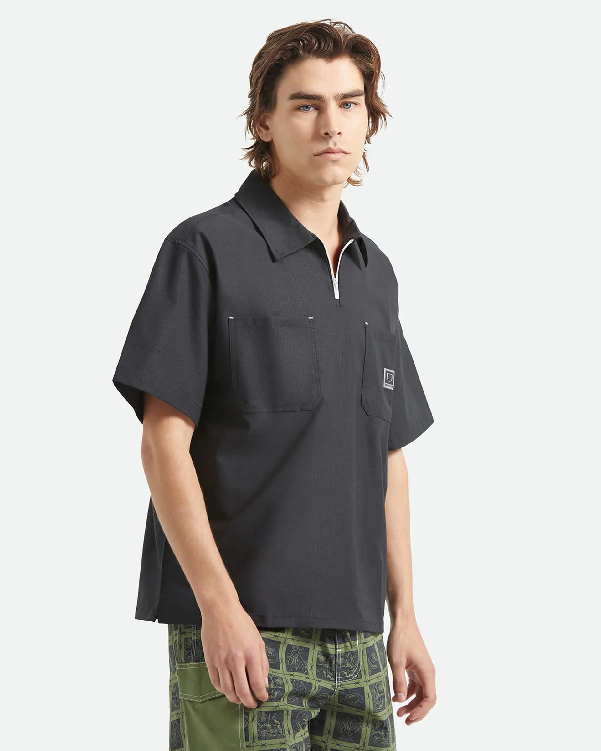 Brixton Journey Lightweight 1/2 Zip Cropped Shirt - Black