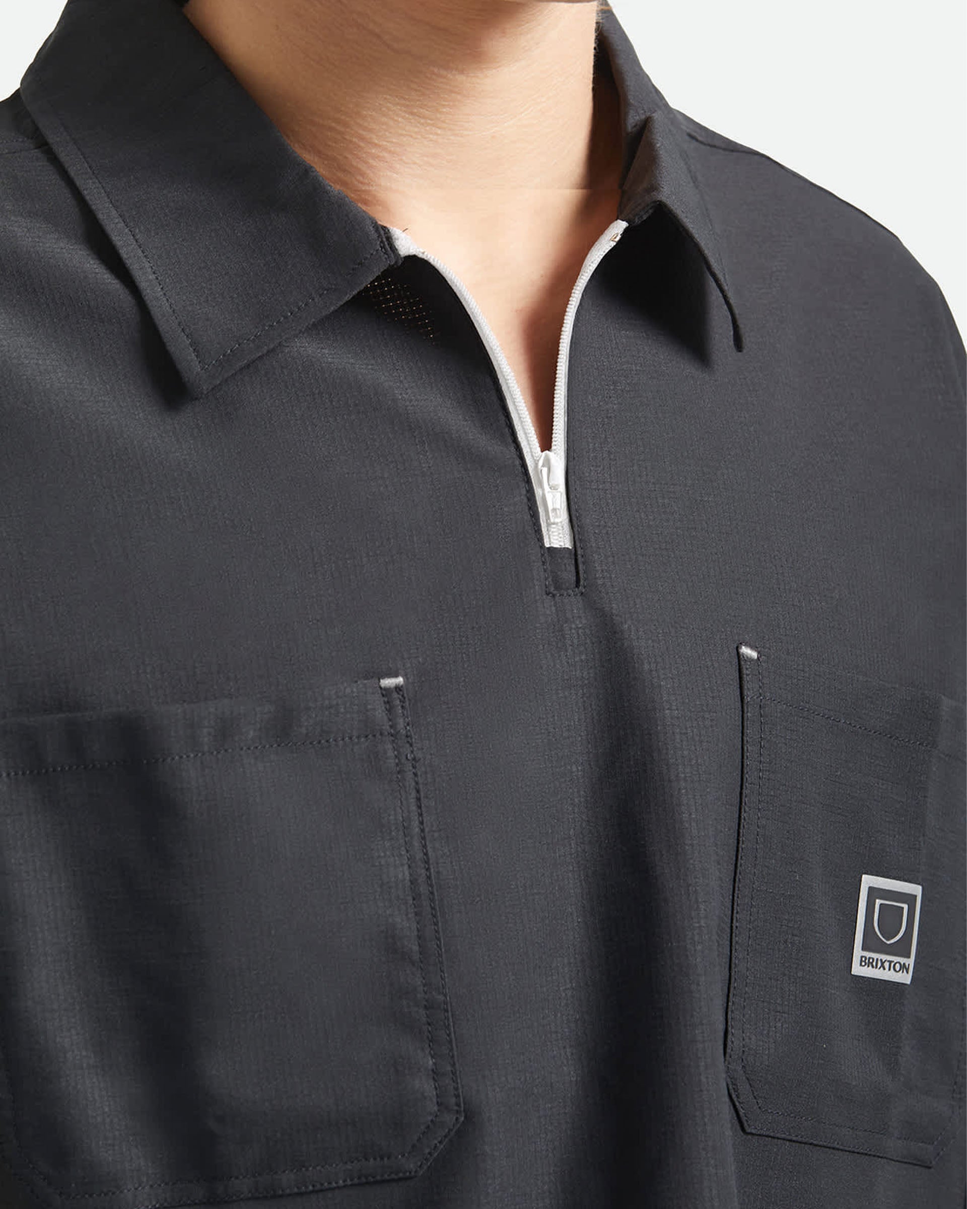 Brixton Journey Lightweight 1/2 Zip Cropped Shirt - Black