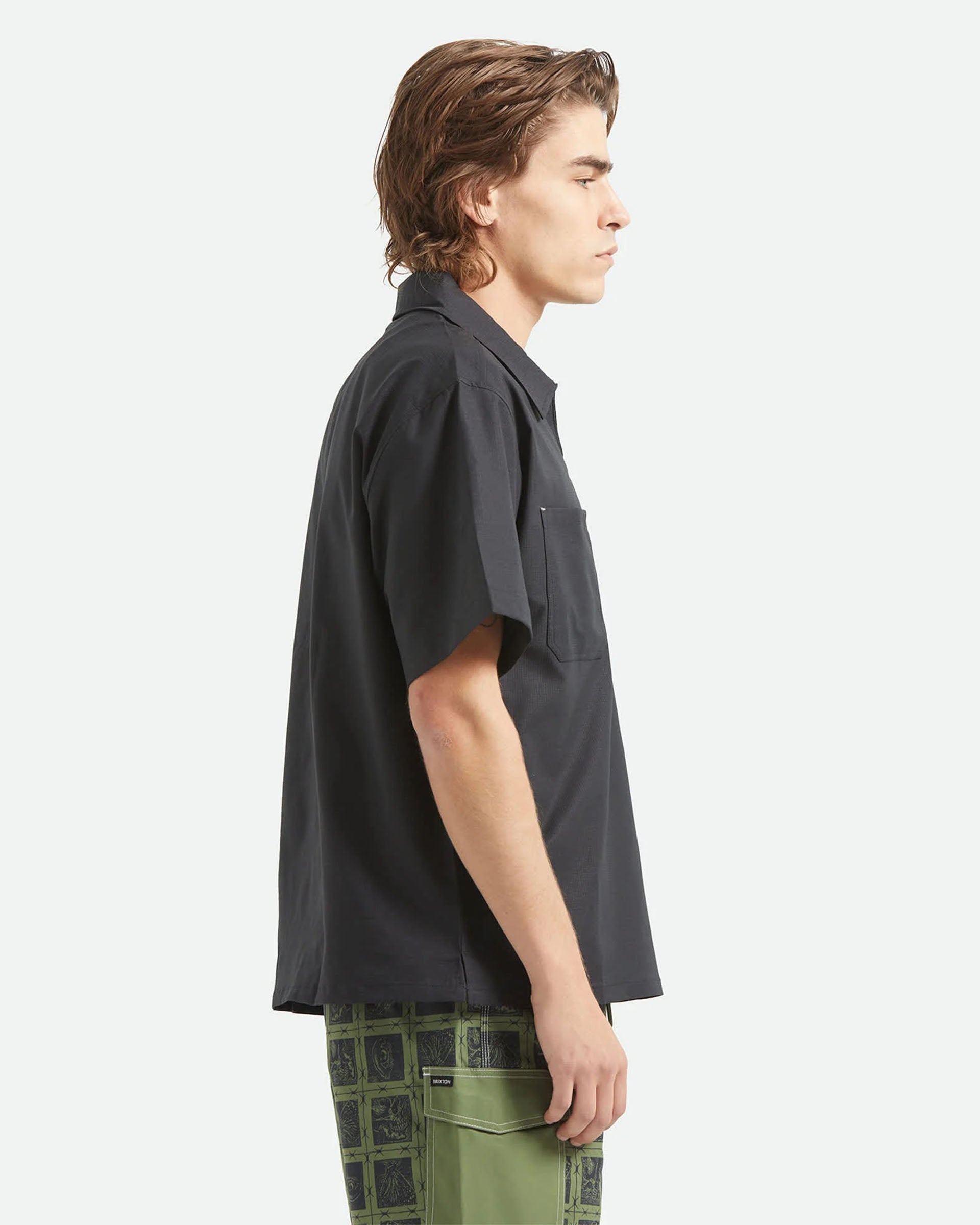 Brixton Journey Lightweight 1/2 Zip Cropped Shirt - Black