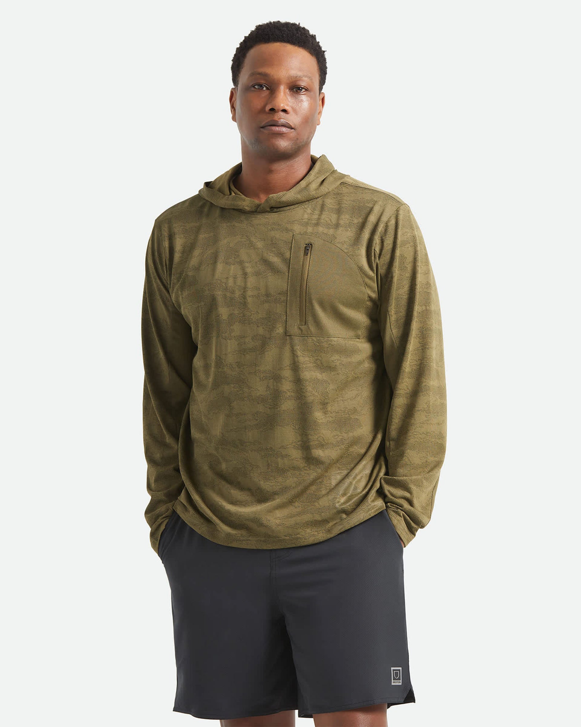 Brixton Journey Long Sleeve Sun Hoodie - Olive Tiger Camo