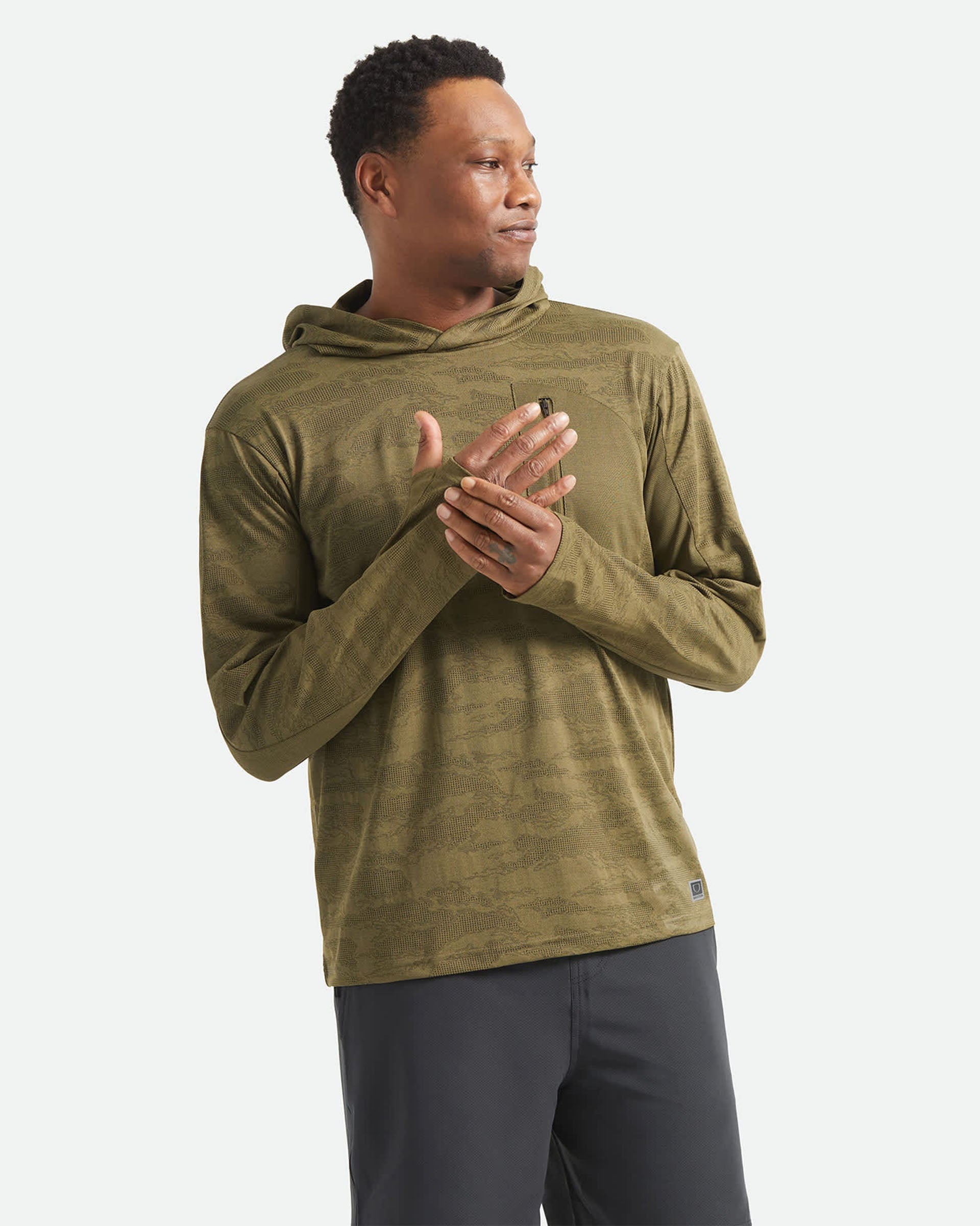 Brixton Journey Long Sleeve Sun Hoodie - Olive Tiger Camo