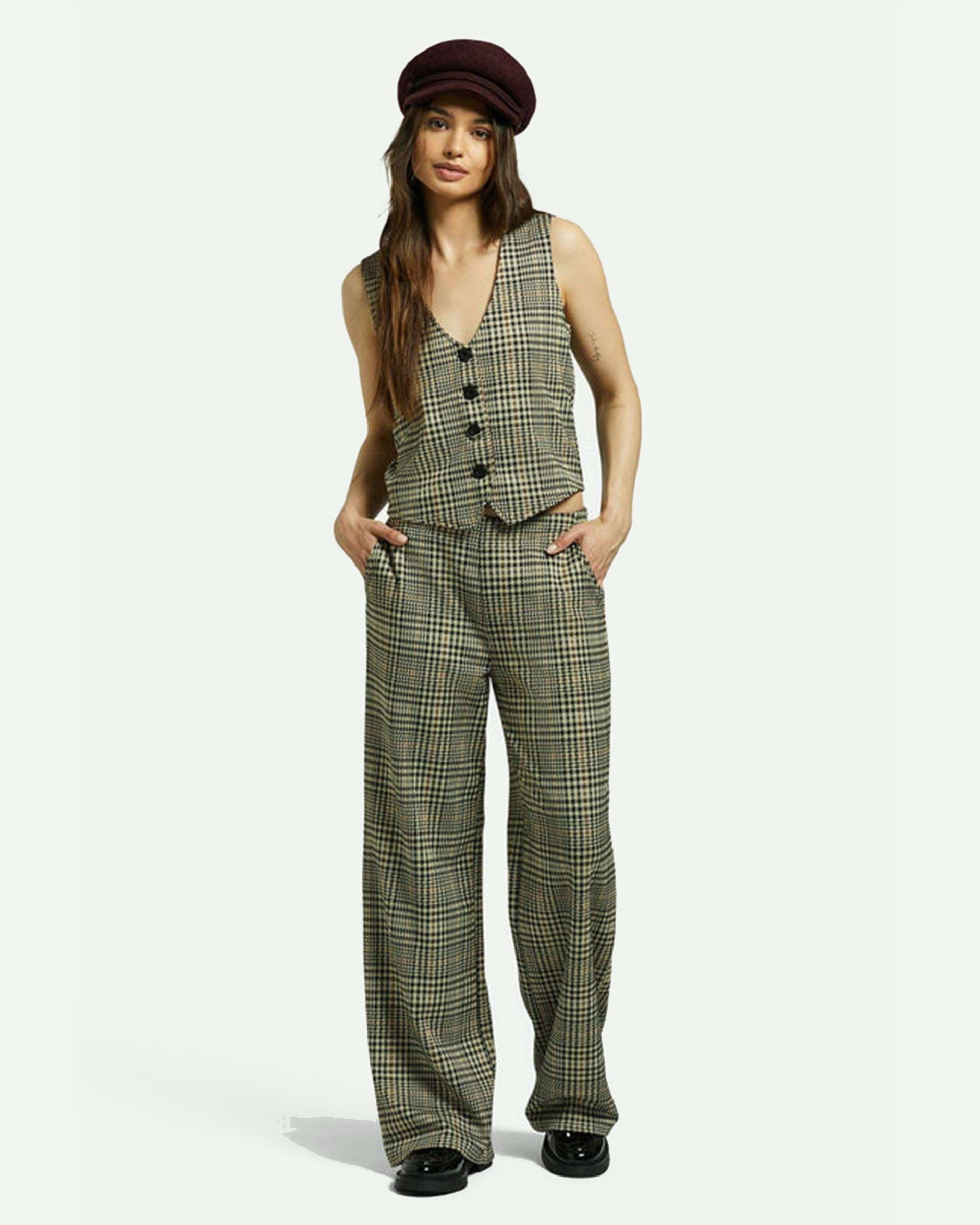 Brixton Menswear Plaid Leisure Trouser Pant - Winter White/Black Plaid