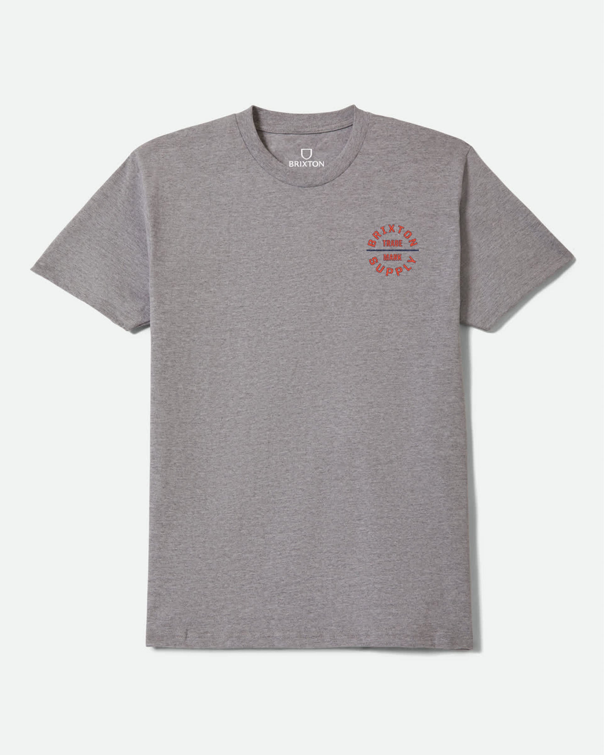 Brixton Oath V S/S Standard T-Shirt - Heather Grey/Lava Red/Midnight Blue