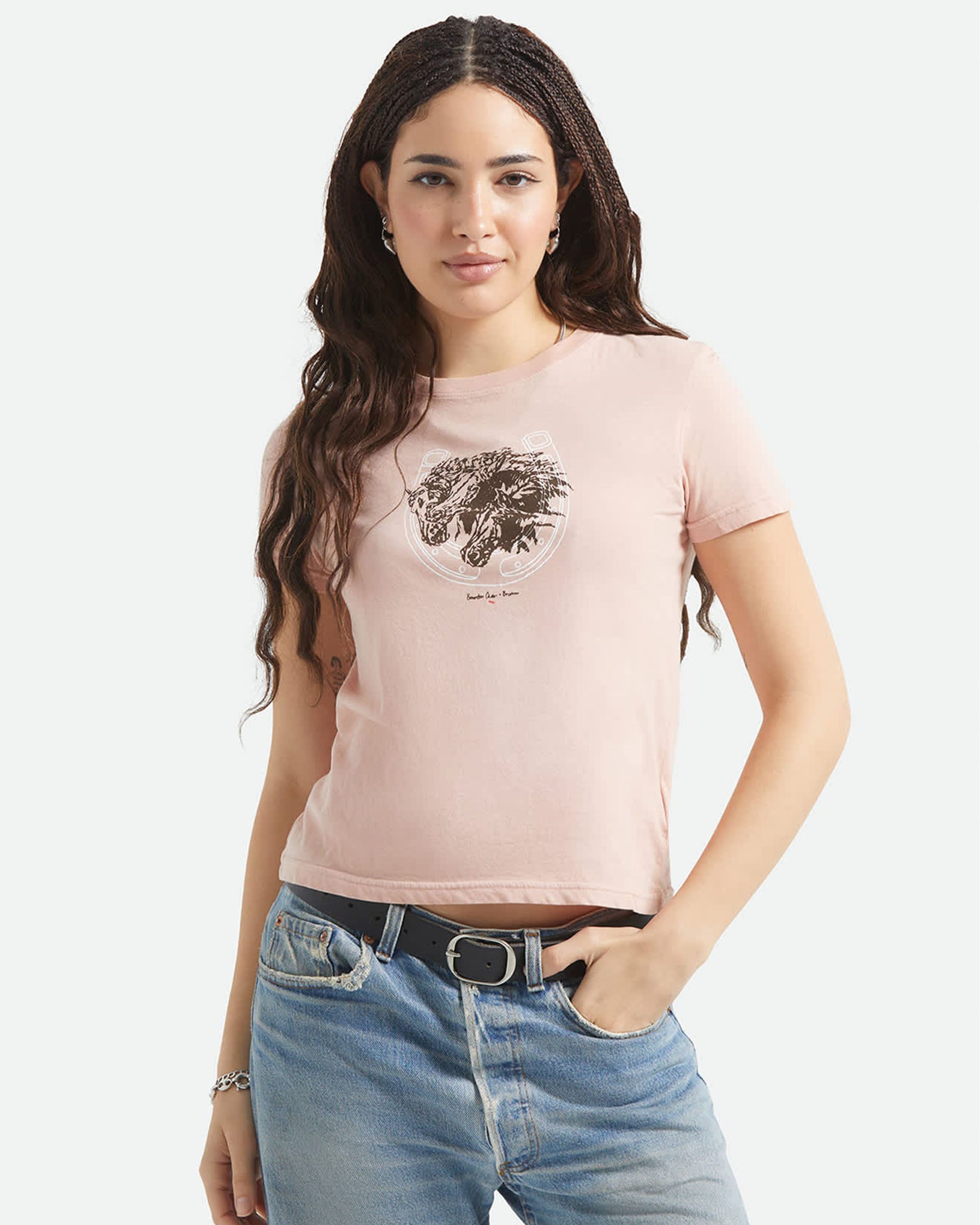 Brixton Women's Pony Club Slim Crew S/S T-Shirt - Silver Pink