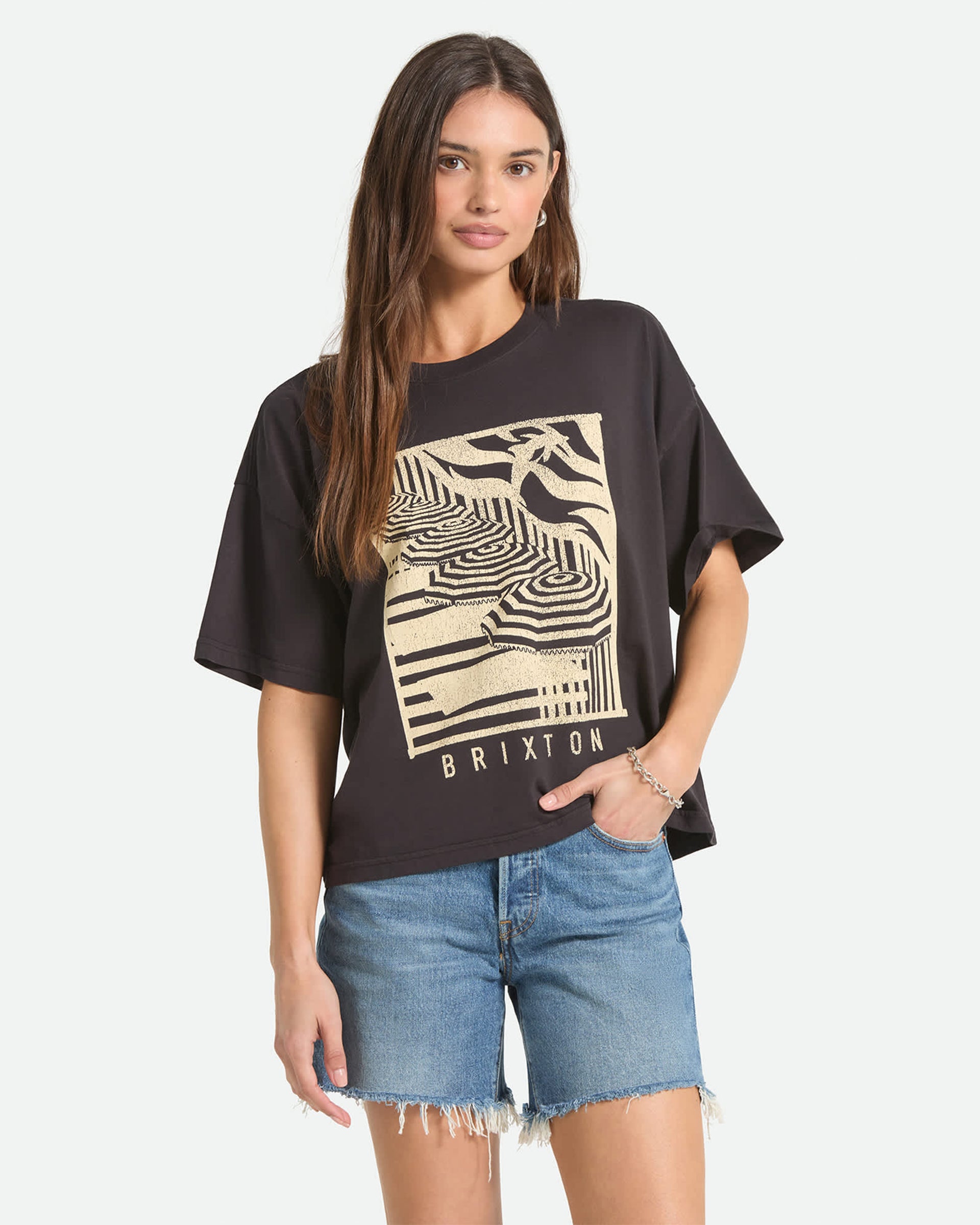 Brixton Women's Poolside Boxy Crew Short Sleeve T-Shirt - Washed Black