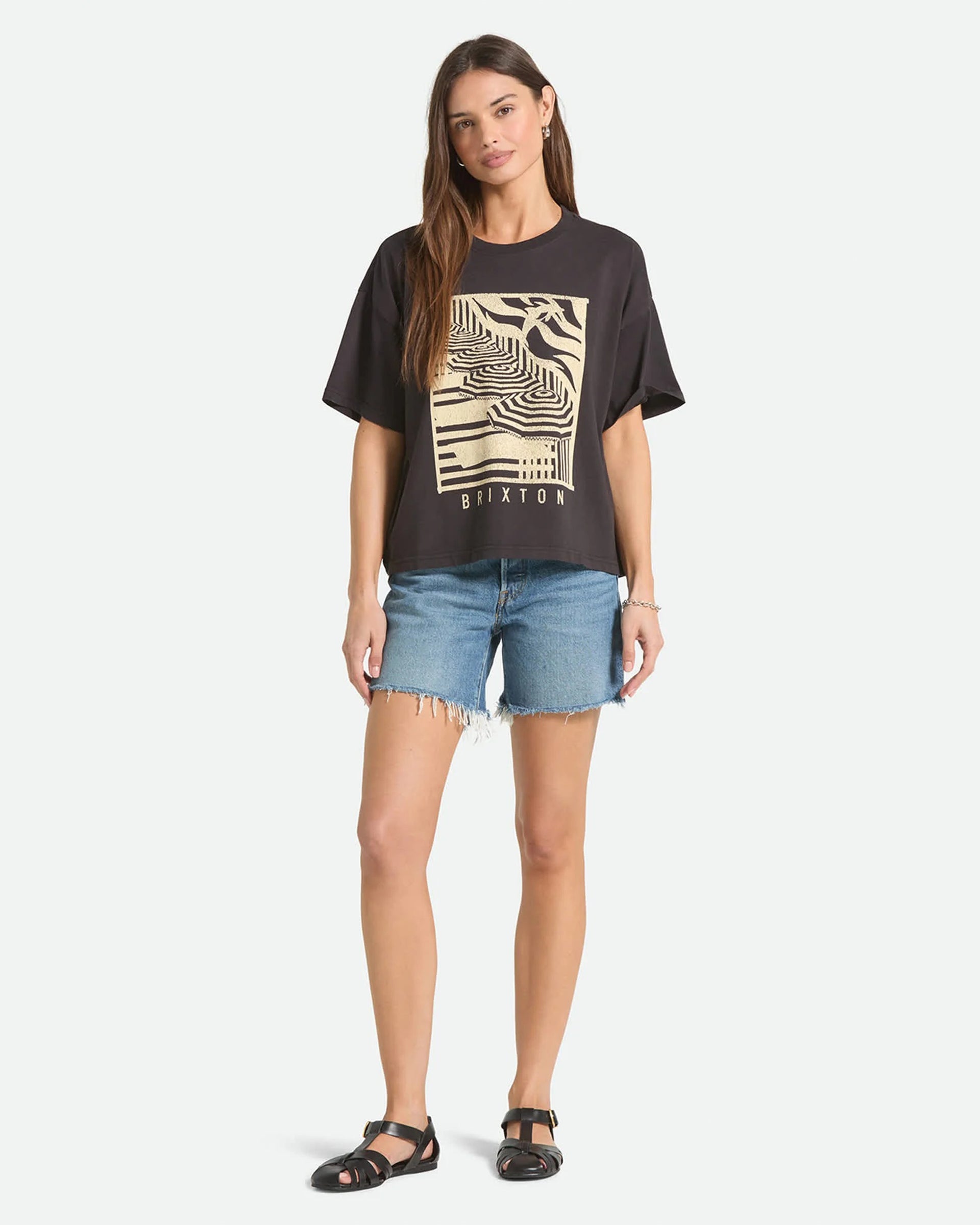 Brixton Women's Poolside Boxy Crew Short Sleeve T-Shirt - Washed Black