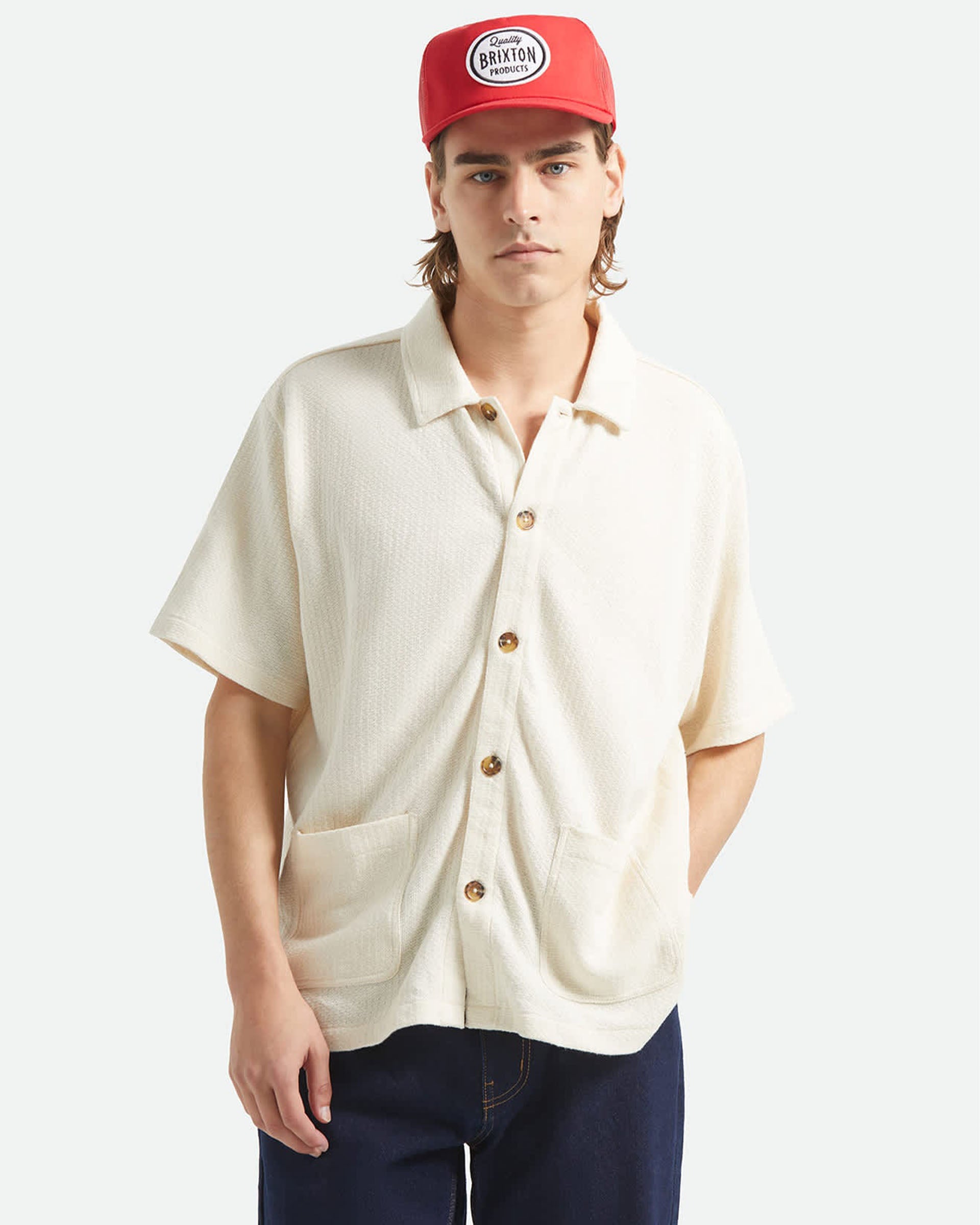 Brixton Poolside Short Sleeve Shirt - Off White