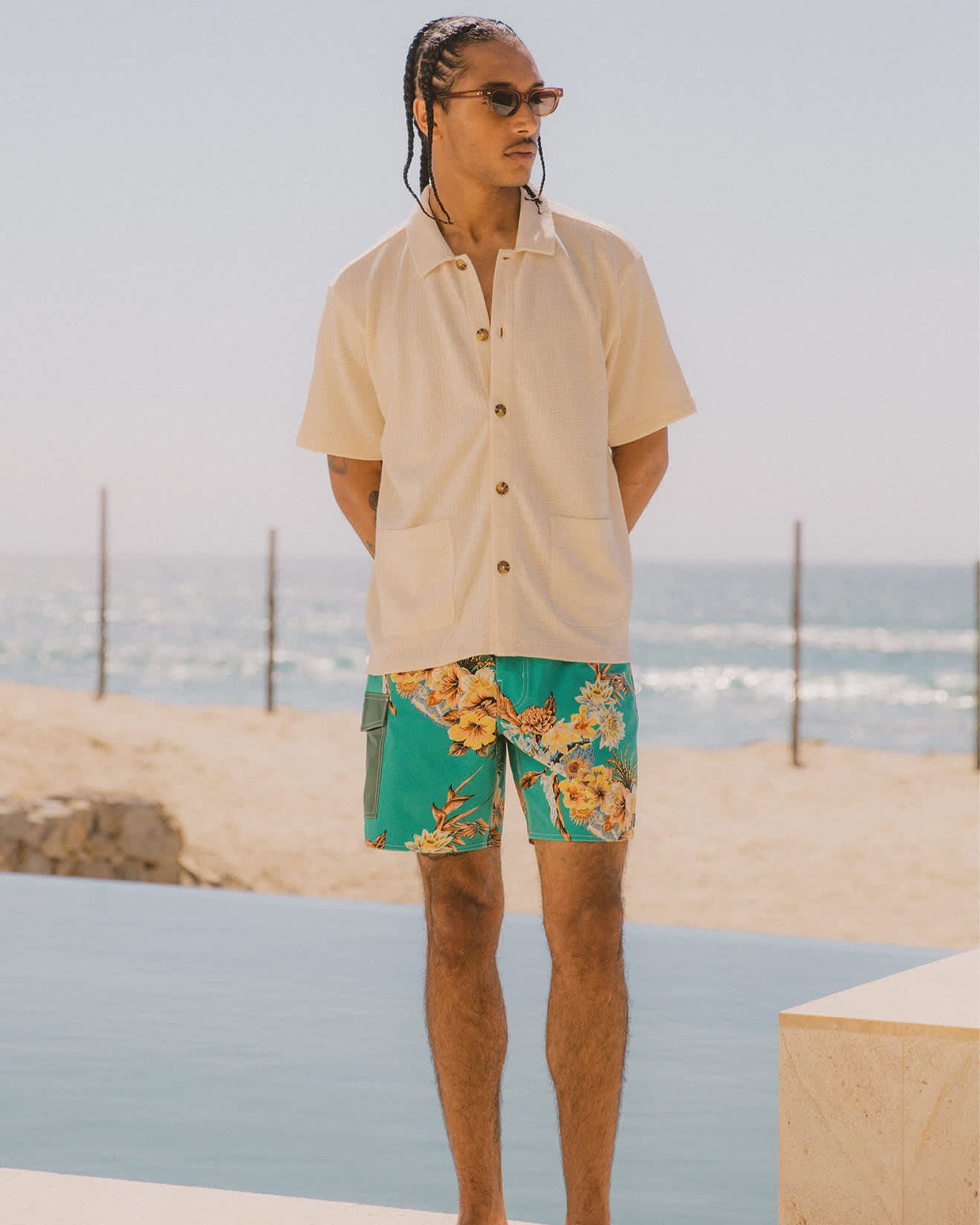 Brixton Poolside Short Sleeve Shirt - Off White