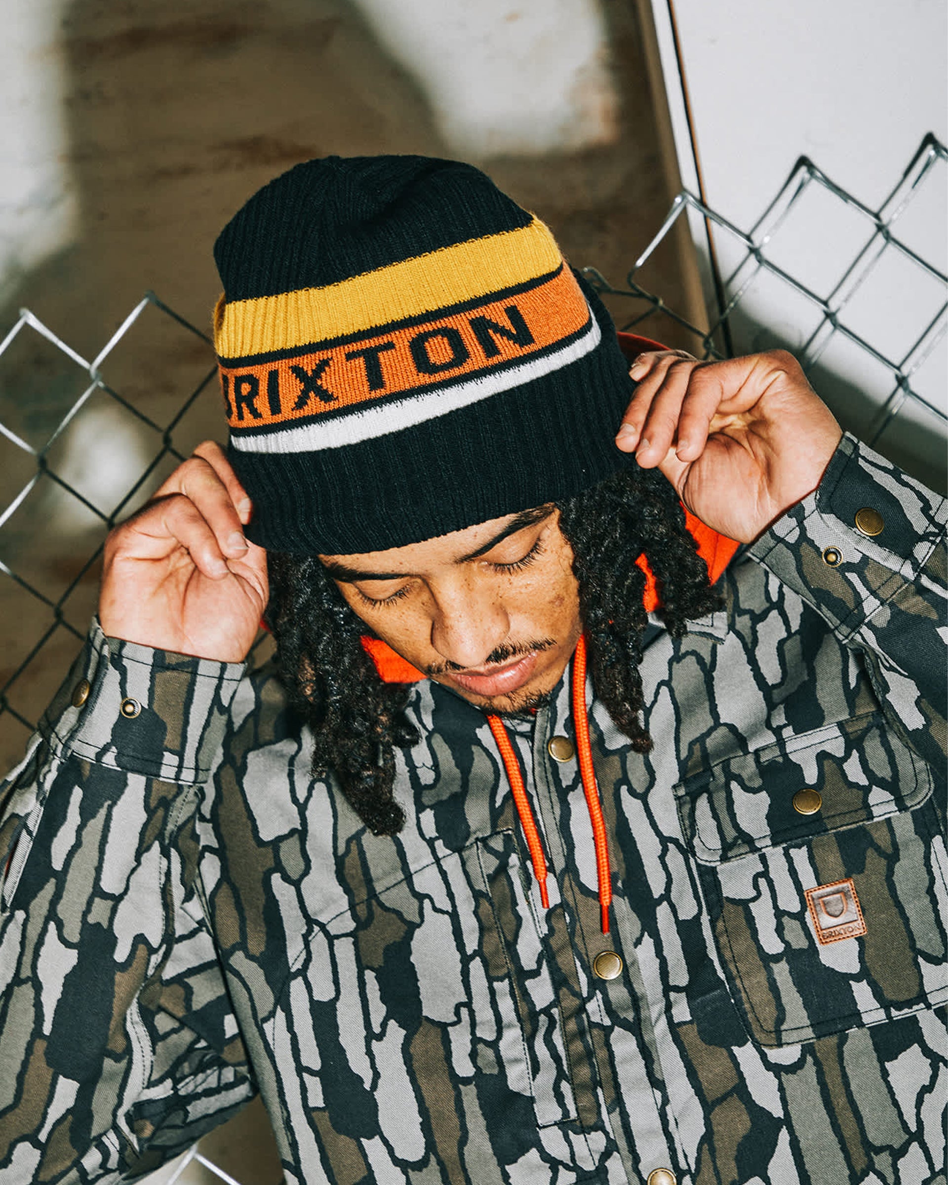 Rainier Striped Beanie - Black/Yellow/Orange