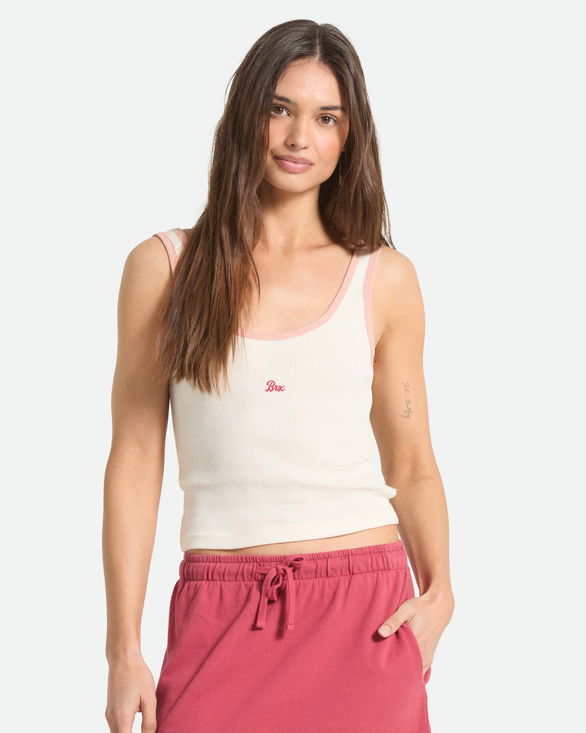 Brixton Women's Ringer Organic A-Tank - Off White/Silver Pink
