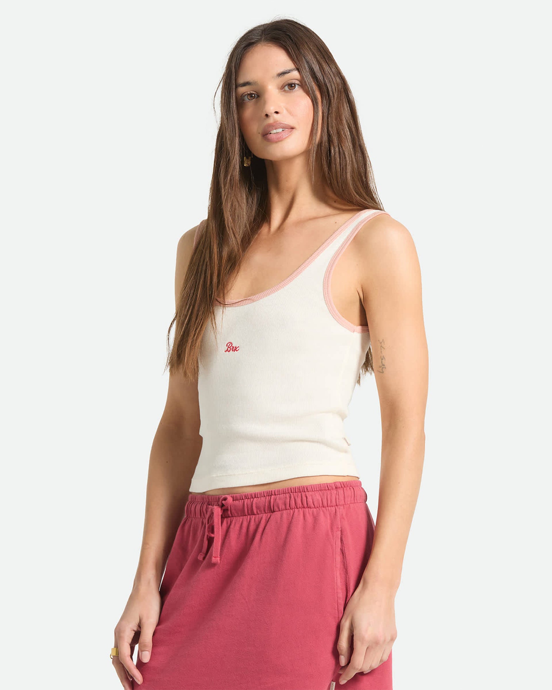 Brixton Women's Ringer Organic A-Tank - Off White/Silver Pink