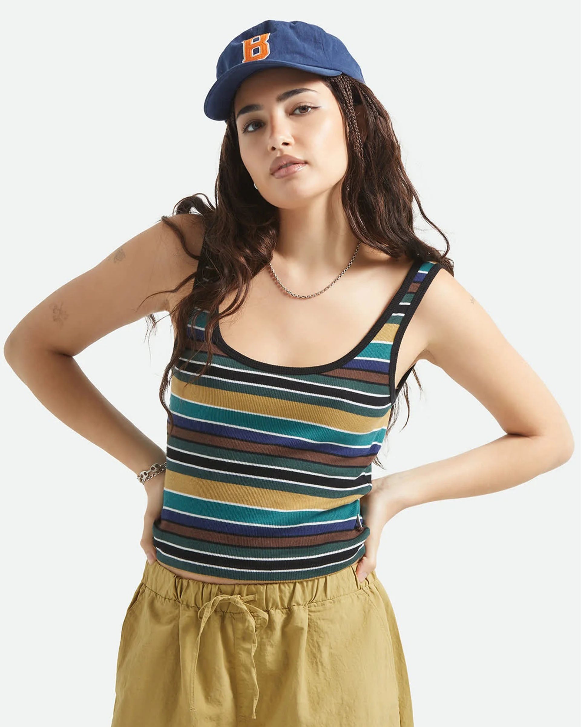 Brixton Women's Ringer Organic A-Tank - Multi Retro Stripe