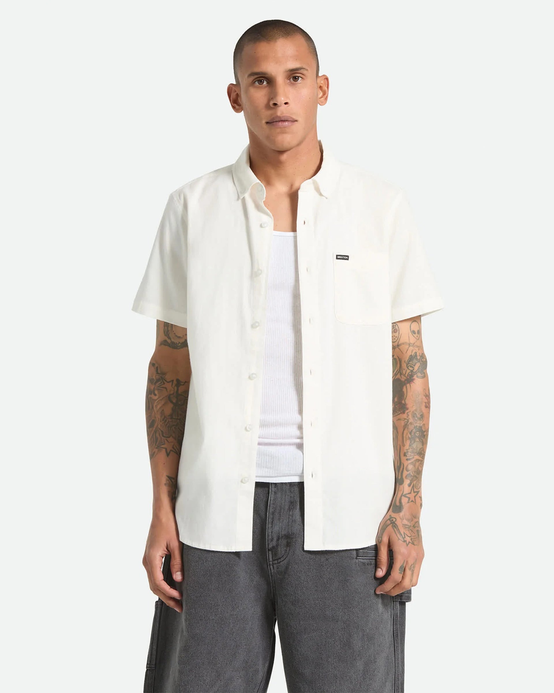 Brixton Sanford Oxford Short Sleeve Shirt - Off White