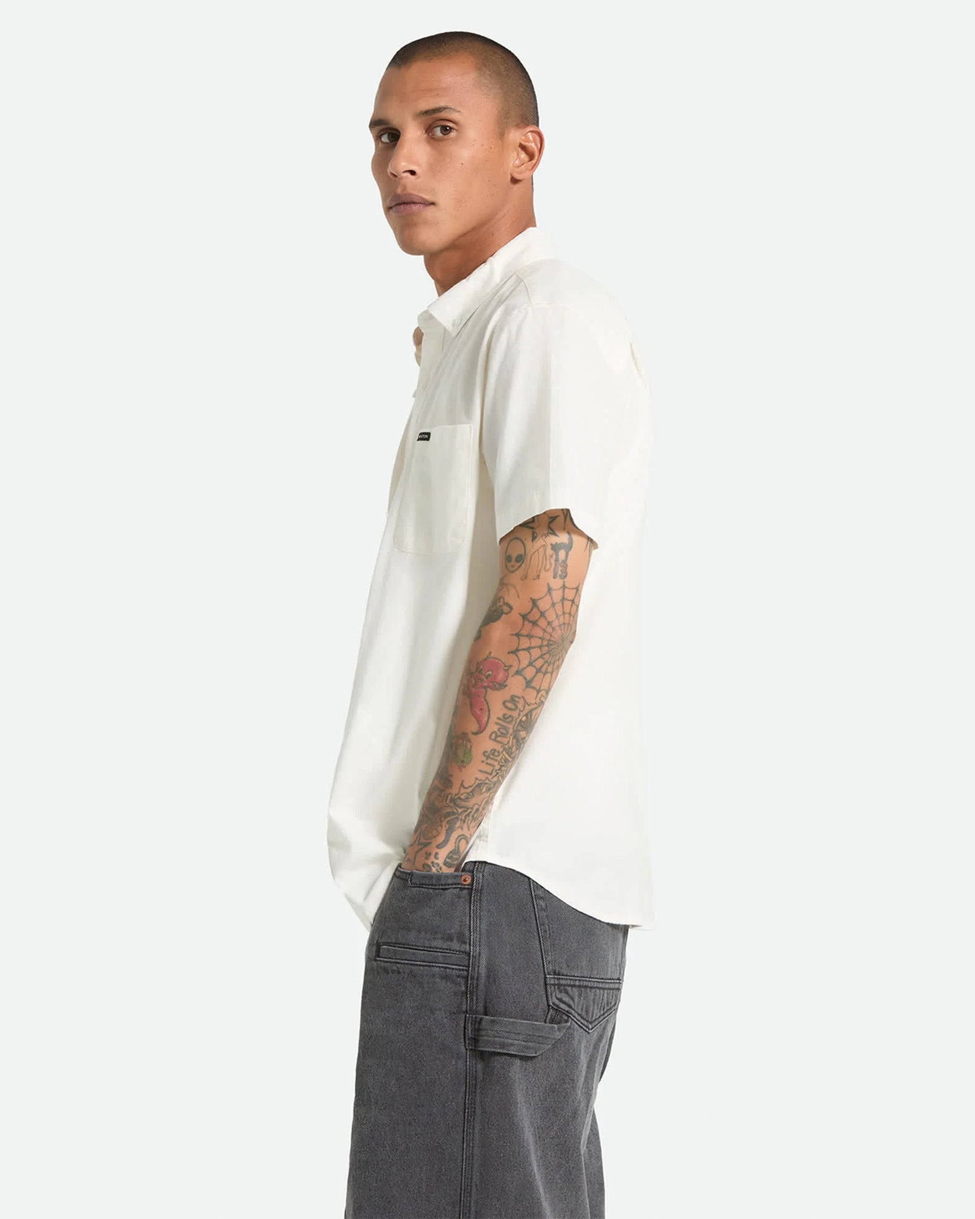 Brixton Sanford Oxford Short Sleeve Shirt - Off White