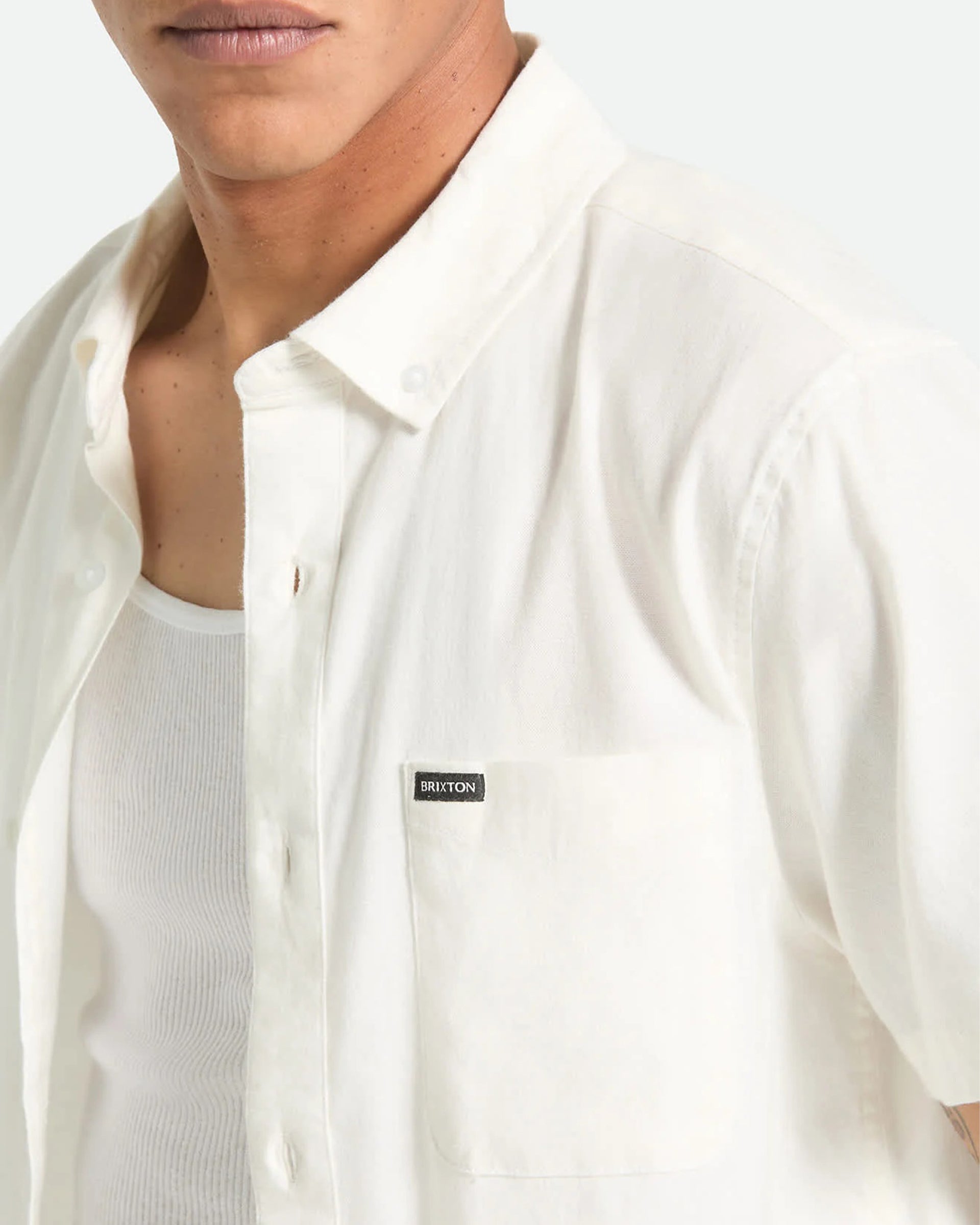 Brixton Sanford Oxford Short Sleeve Shirt - Off White