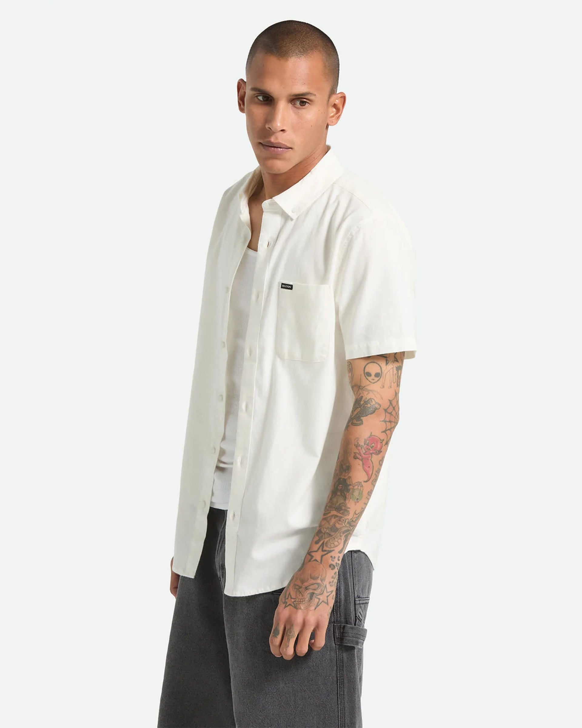 Brixton Sanford Oxford Short Sleeve Shirt - Off White