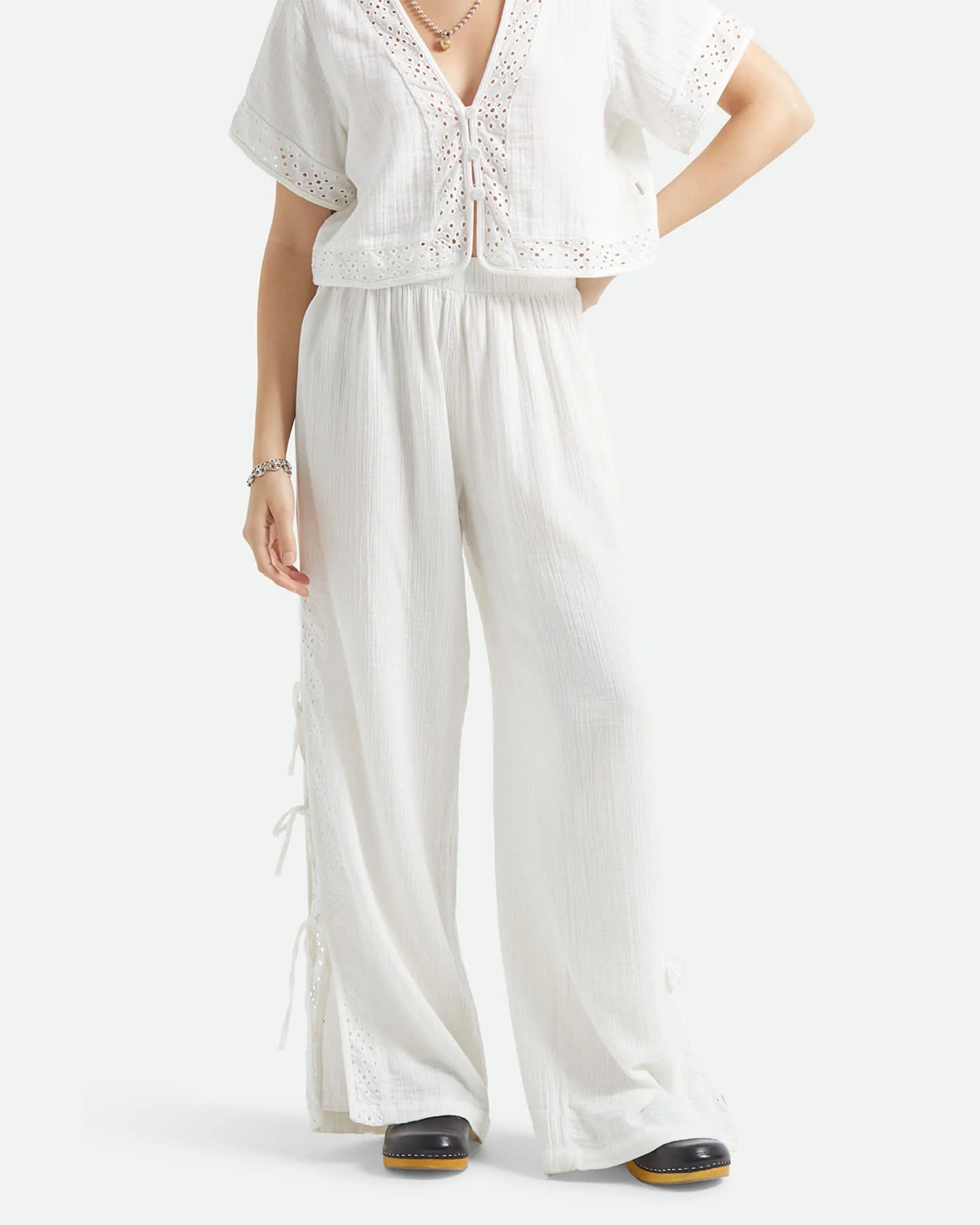 Brixton Women's Seaside Eyelet Wide Leg Pant - Off White Eyelet