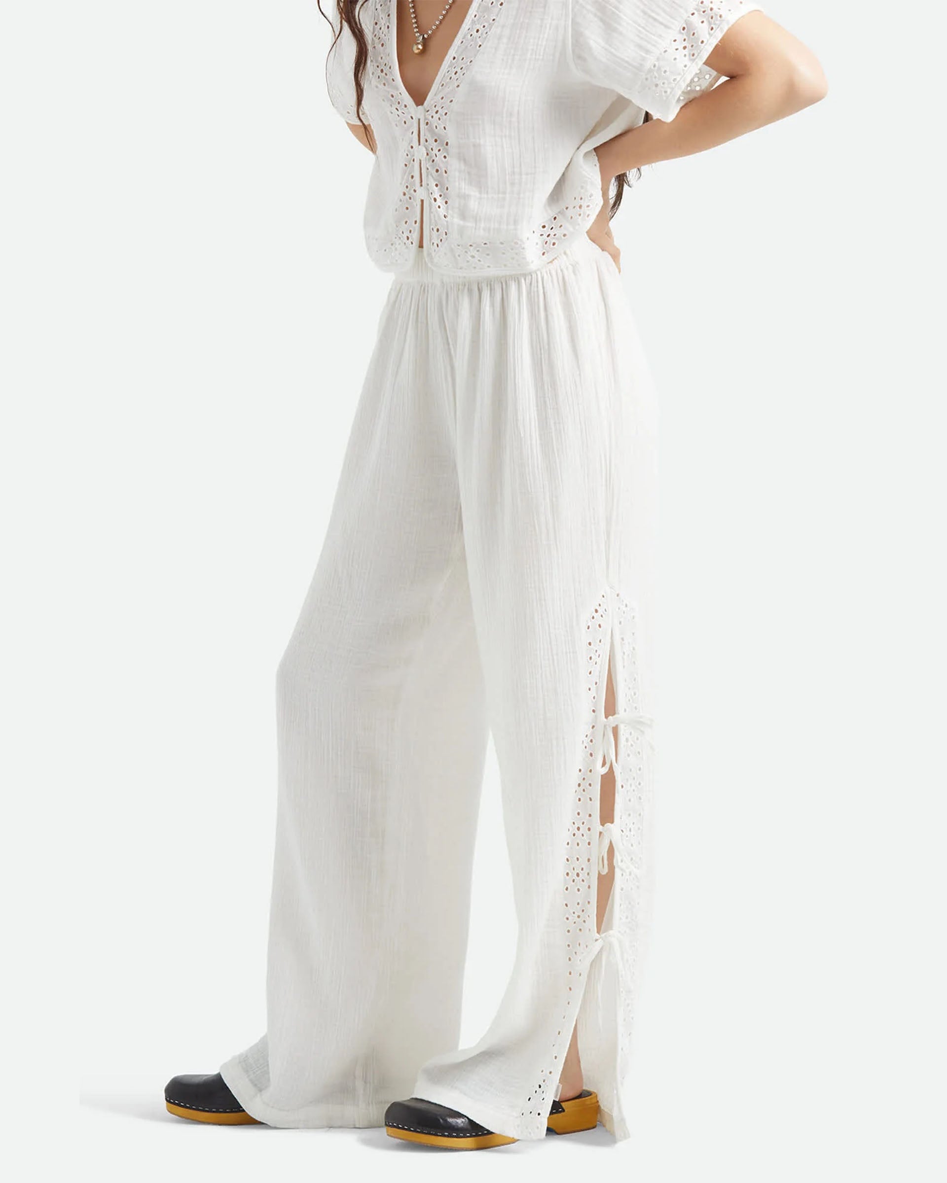 Brixton Women's Seaside Eyelet Wide Leg Pant - Off White Eyelet