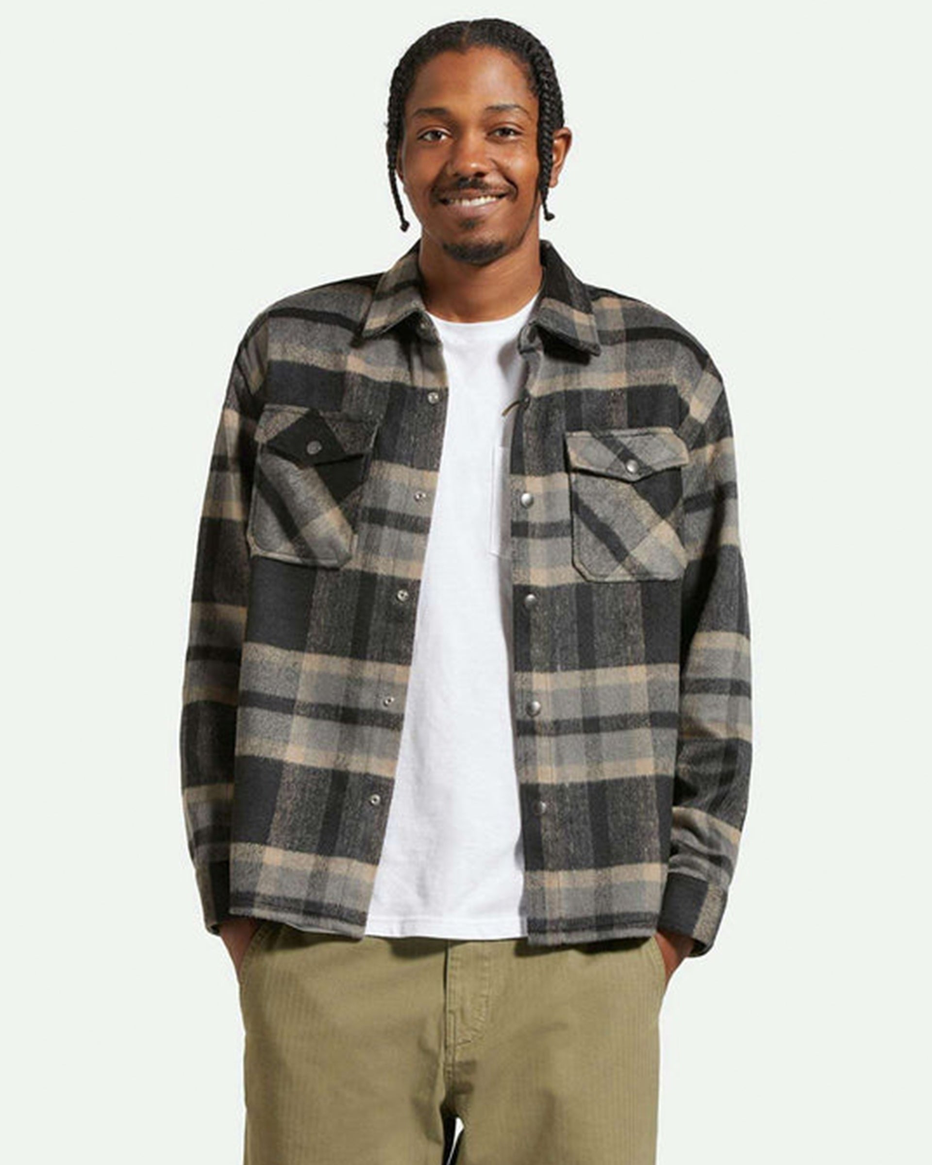 Brixton Selden Soft Brushed Long Sleeve Flannel Overshirt - Black/Charcoal