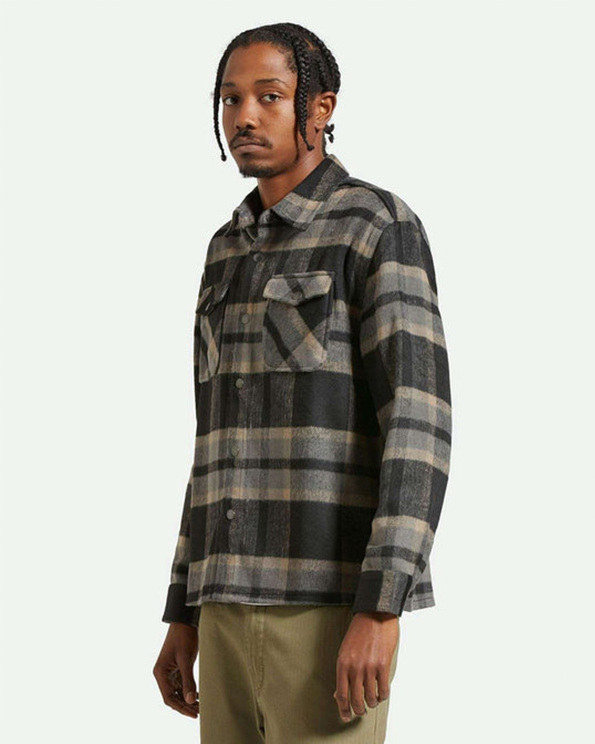 Brixton Selden Soft Brushed Long Sleeve Flannel Overshirt - Black/Charcoal