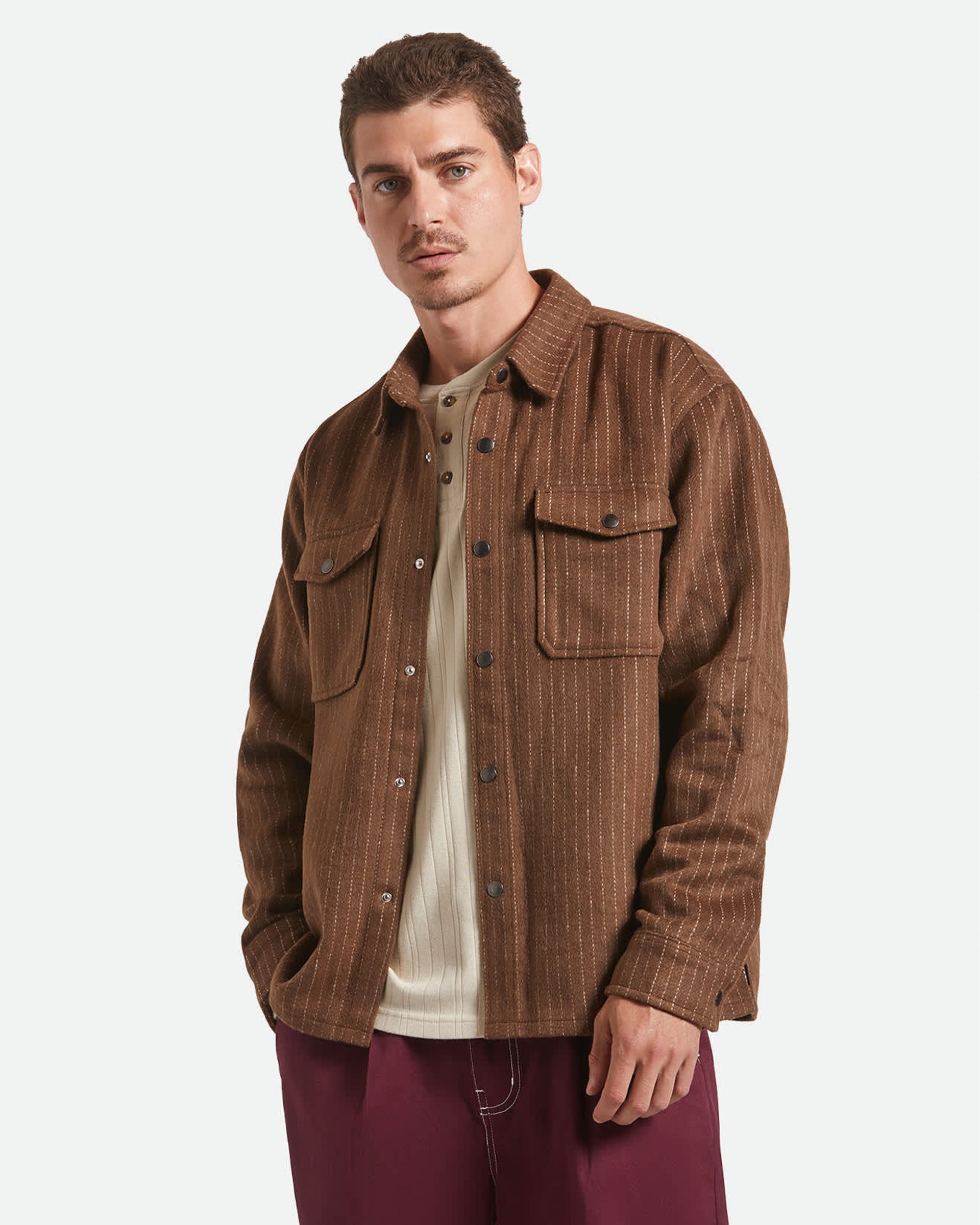 Brixton Selden Soft Brushed Flannel - Pinecone Brown Pinestripe
