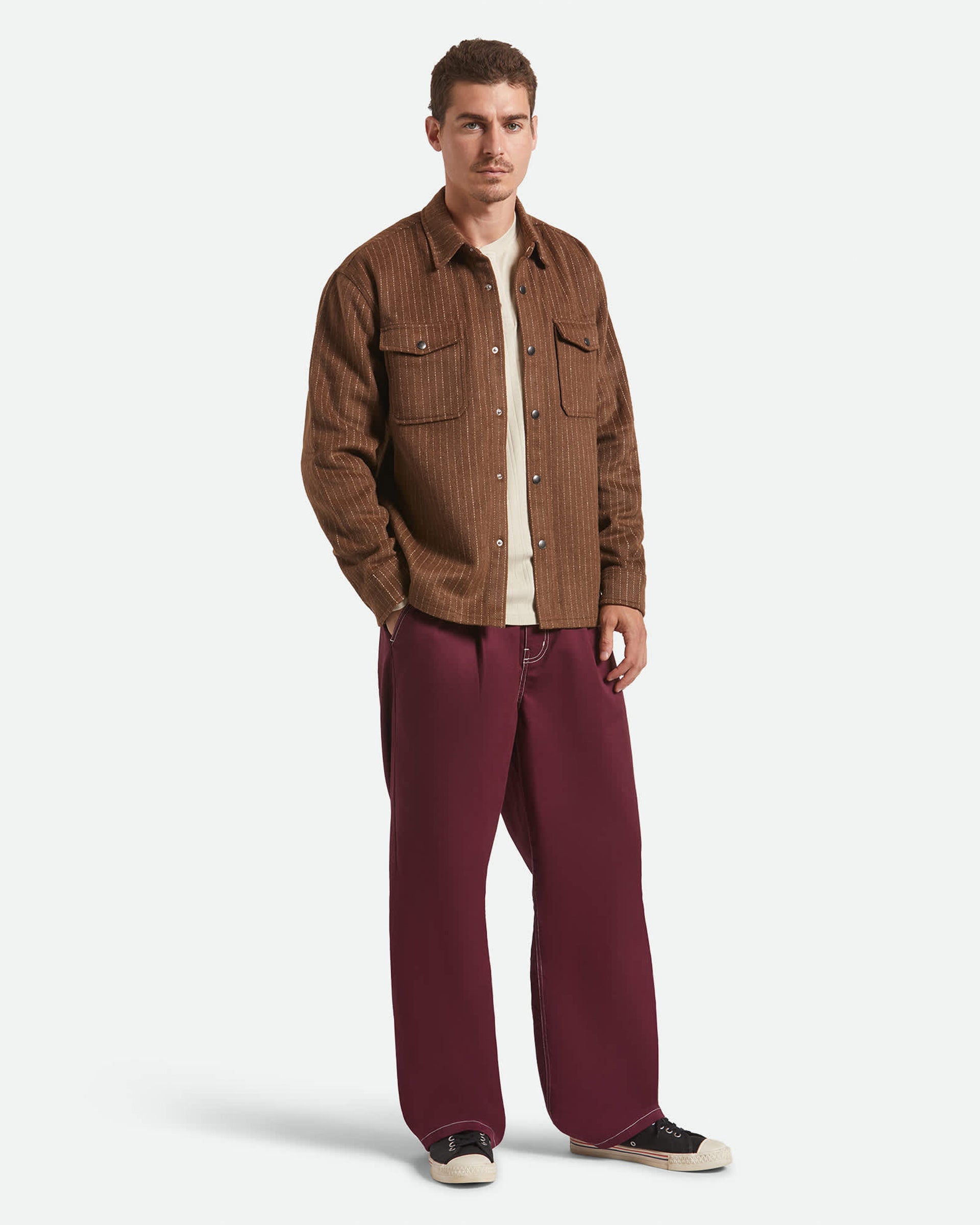 Brixton Selden Soft Brushed Flannel - Pinecone Brown Pinestripe