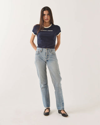 Women's Smoke Show Baby T-Shirt - Washed Navy/Whitecap
