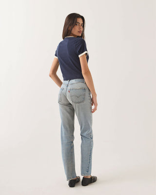 Women's Smoke Show Baby T-Shirt - Washed Navy/Whitecap