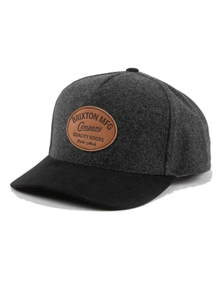 Brixton Stratton Melton Wool Snapback Hat - Charcoal/Black Suede