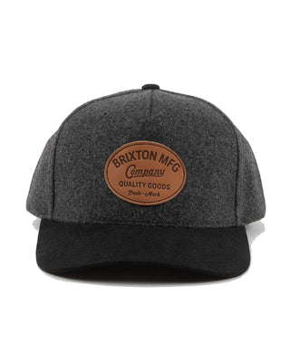 Brixton Stratton Melton Wool Snapback Hat - Charcoal/Black Suede