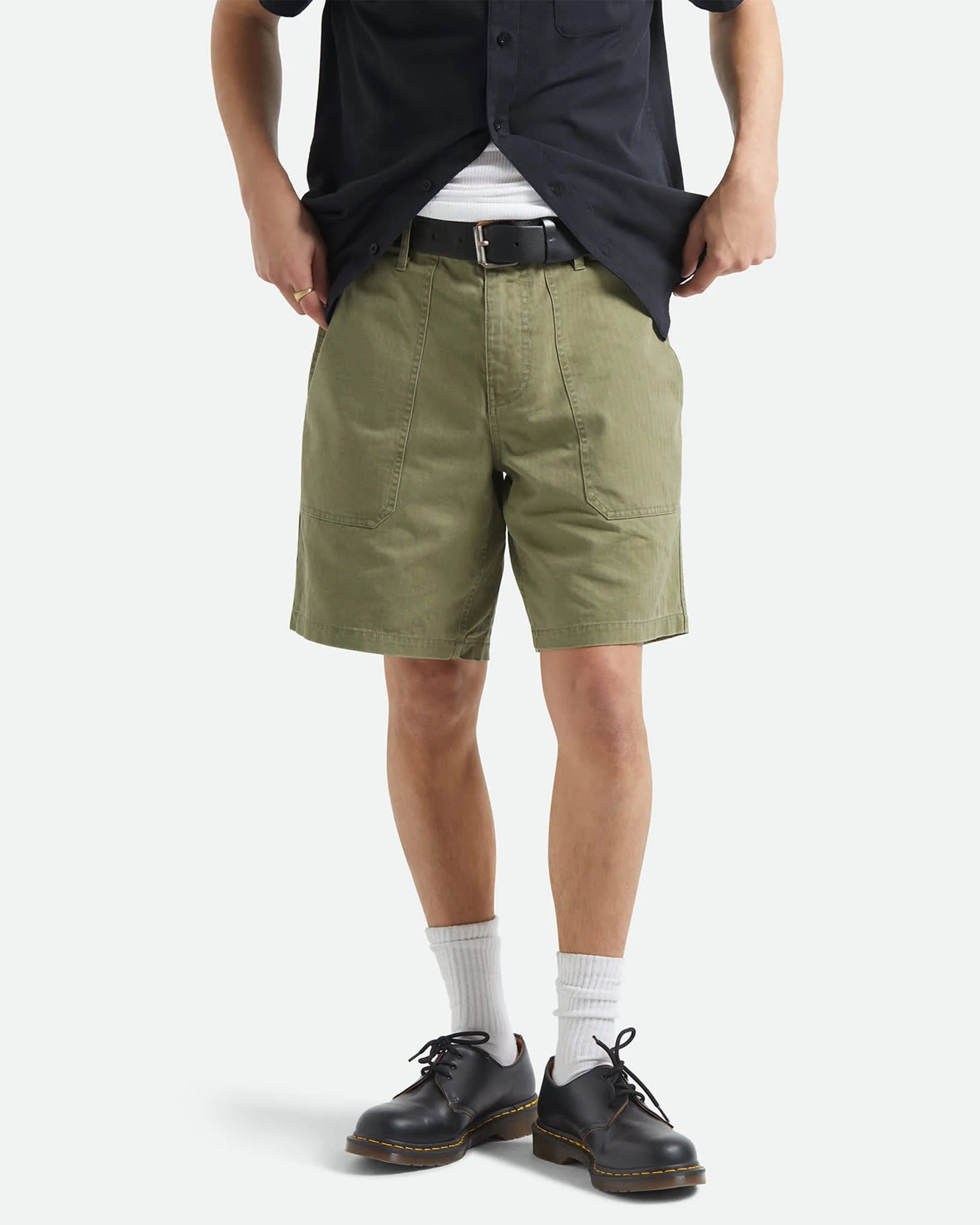 Brixton Surplus Vintage Wash Herringbone Shorts - Washed Olive Green