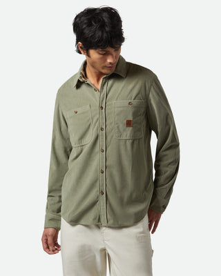 Brixton The Field Corduroy Long Sleeve Overshirt - Military Olive