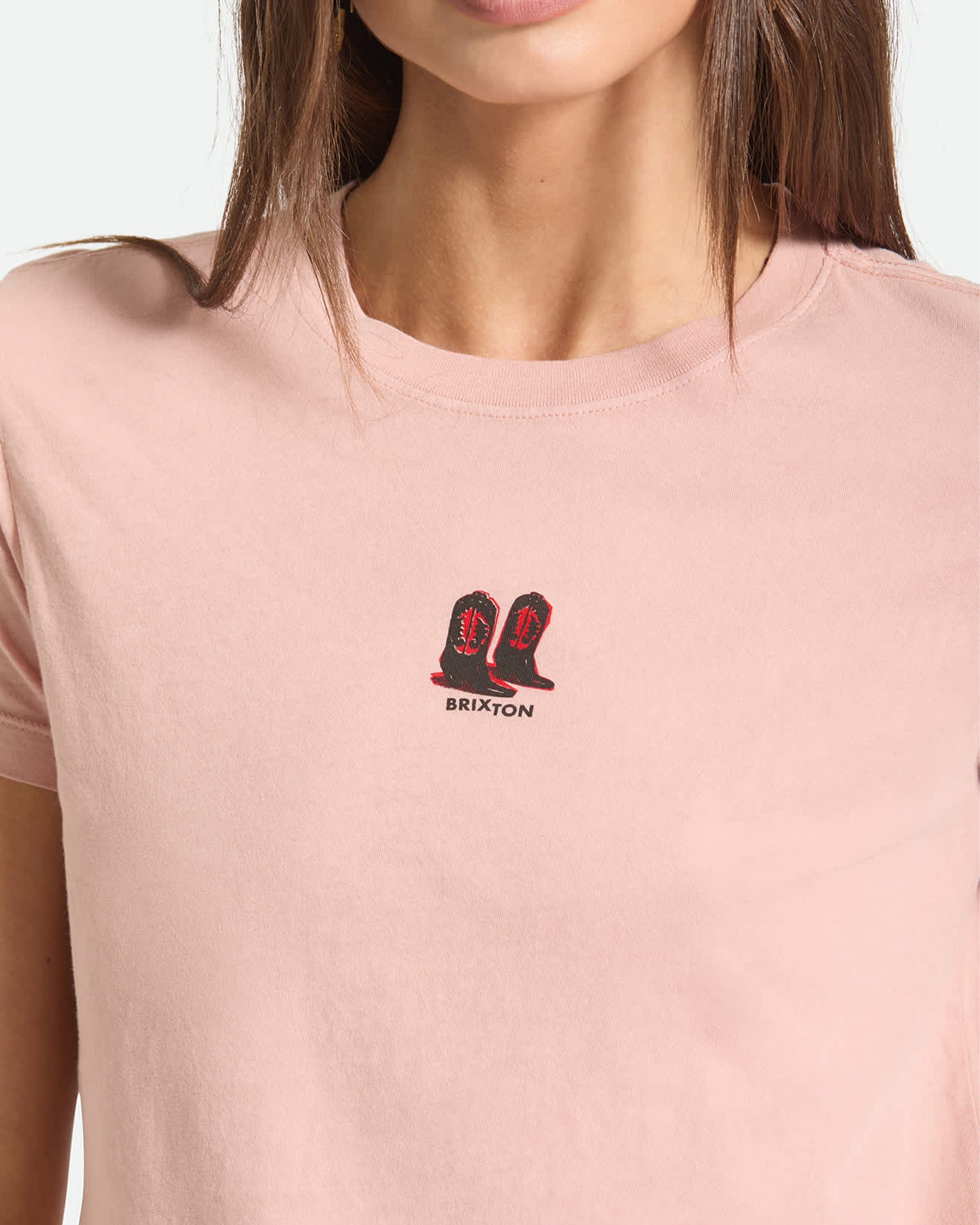 Brixton Women's Two Boots Slim Crew Short Sleeve T-Shirt - Silver Pink