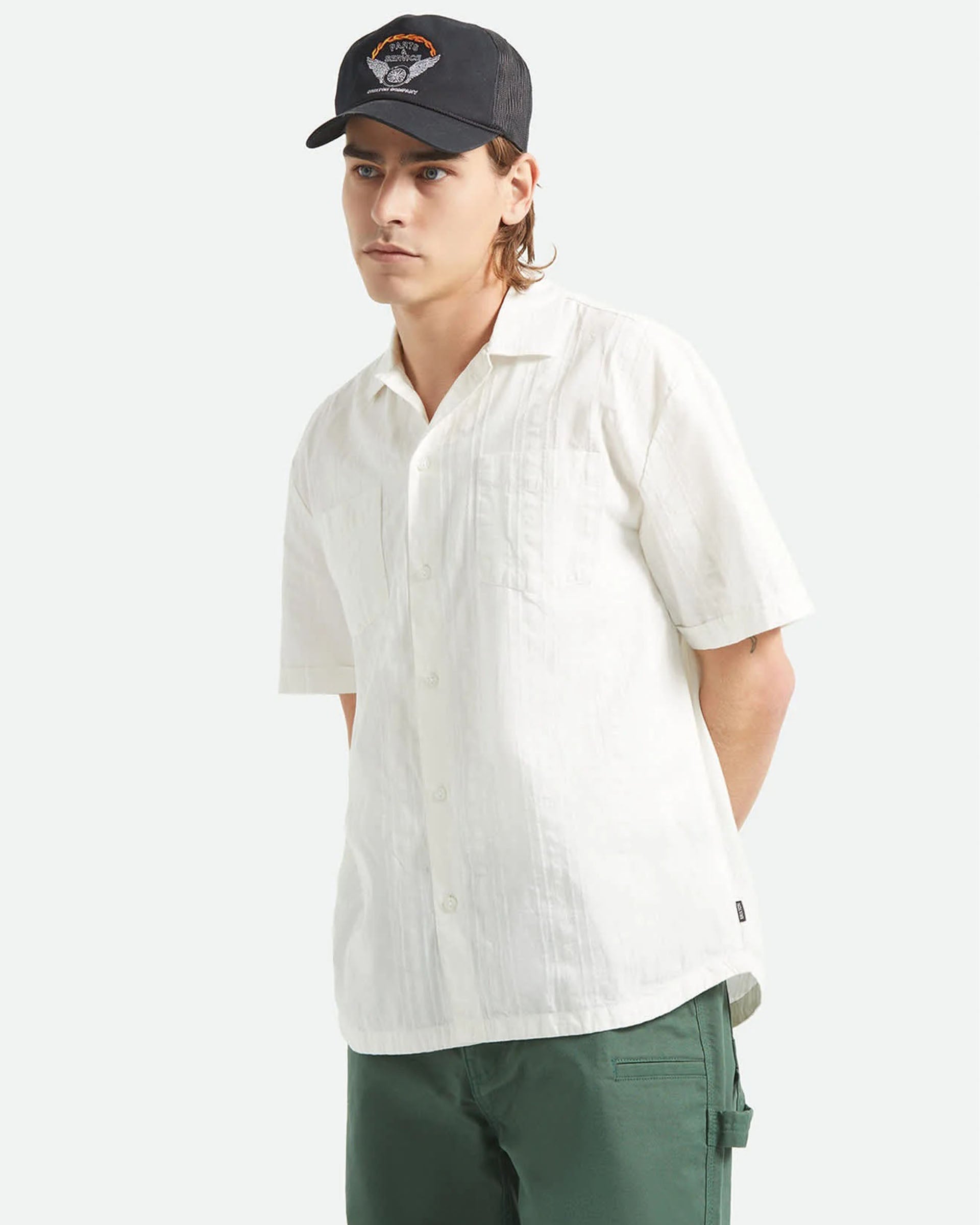 Brixton Vintage Short Sleeve Shirt - Off White Jacquard Stripe