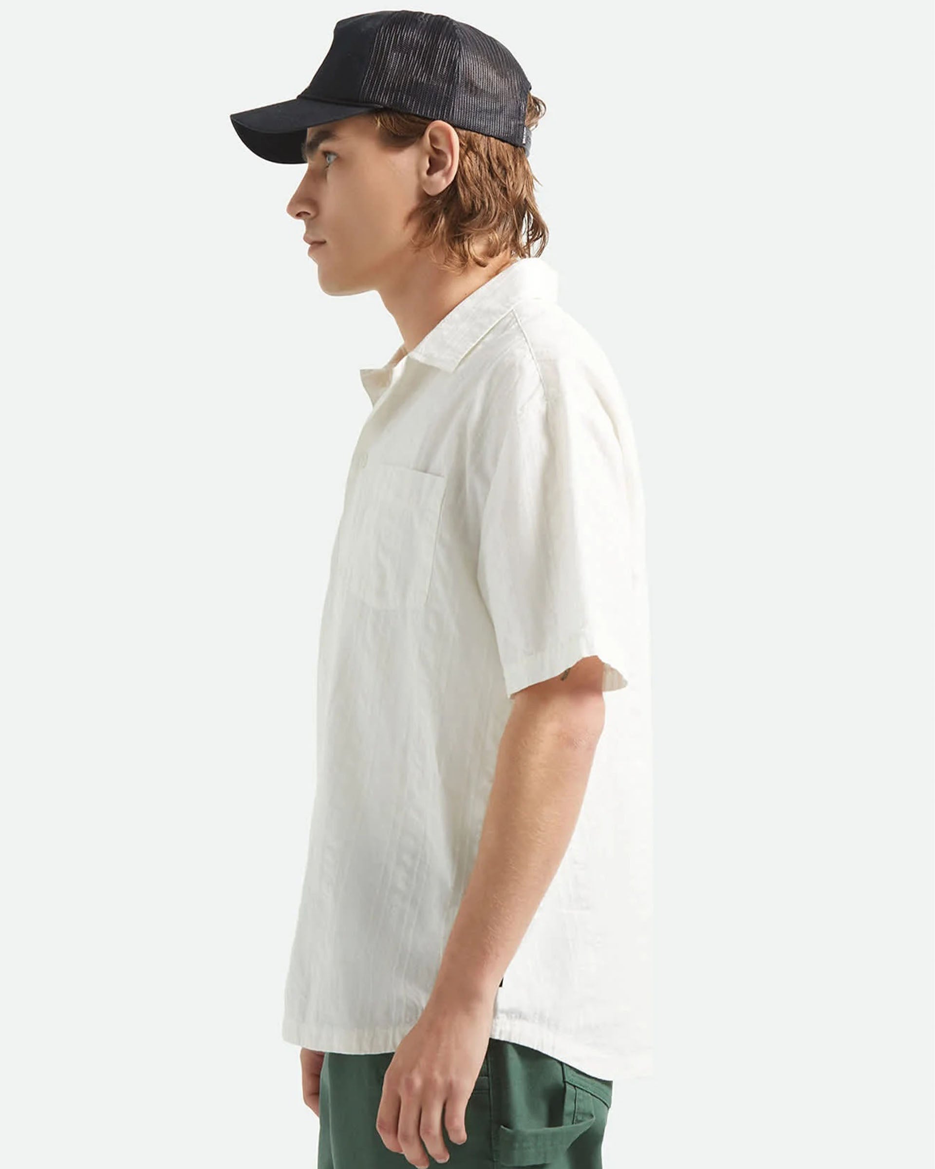 Brixton Vintage Short Sleeve Shirt - Off White Jacquard Stripe