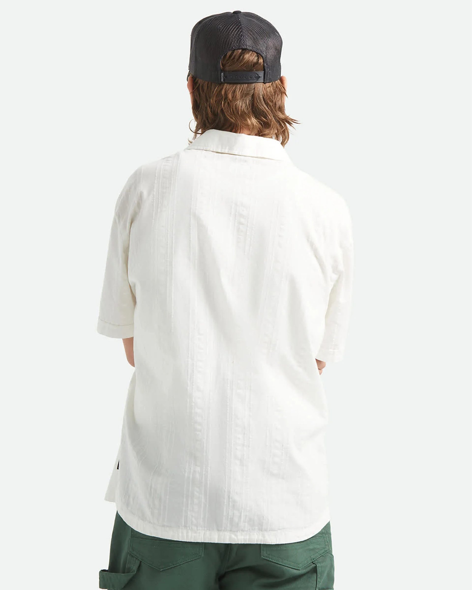 Brixton Vintage Short Sleeve Shirt - Off White Jacquard Stripe