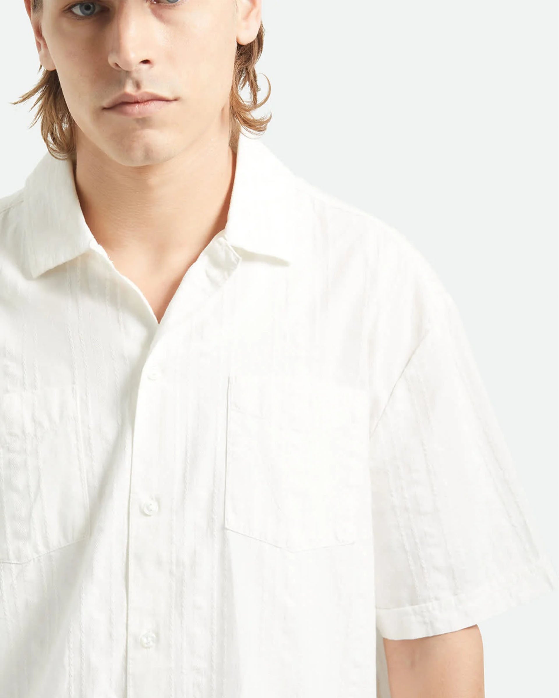 Brixton Vintage Short Sleeve Shirt - Off White Jacquard Stripe