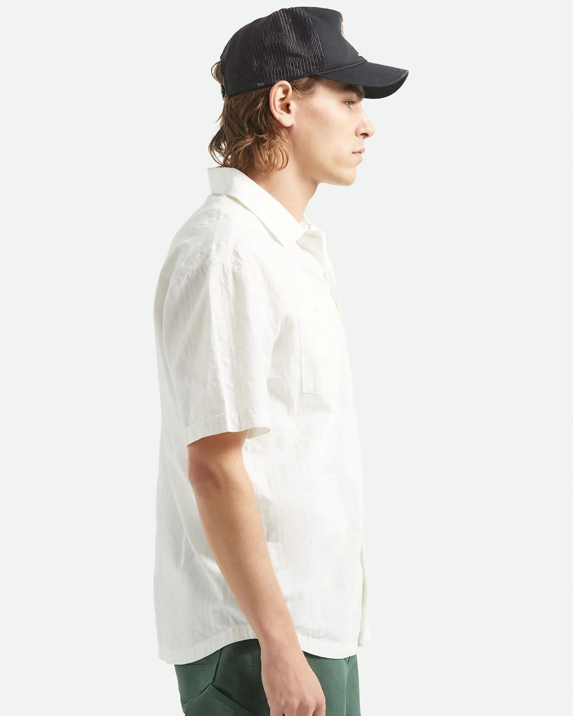 Brixton Vintage Short Sleeve Shirt - Off White Jacquard Stripe