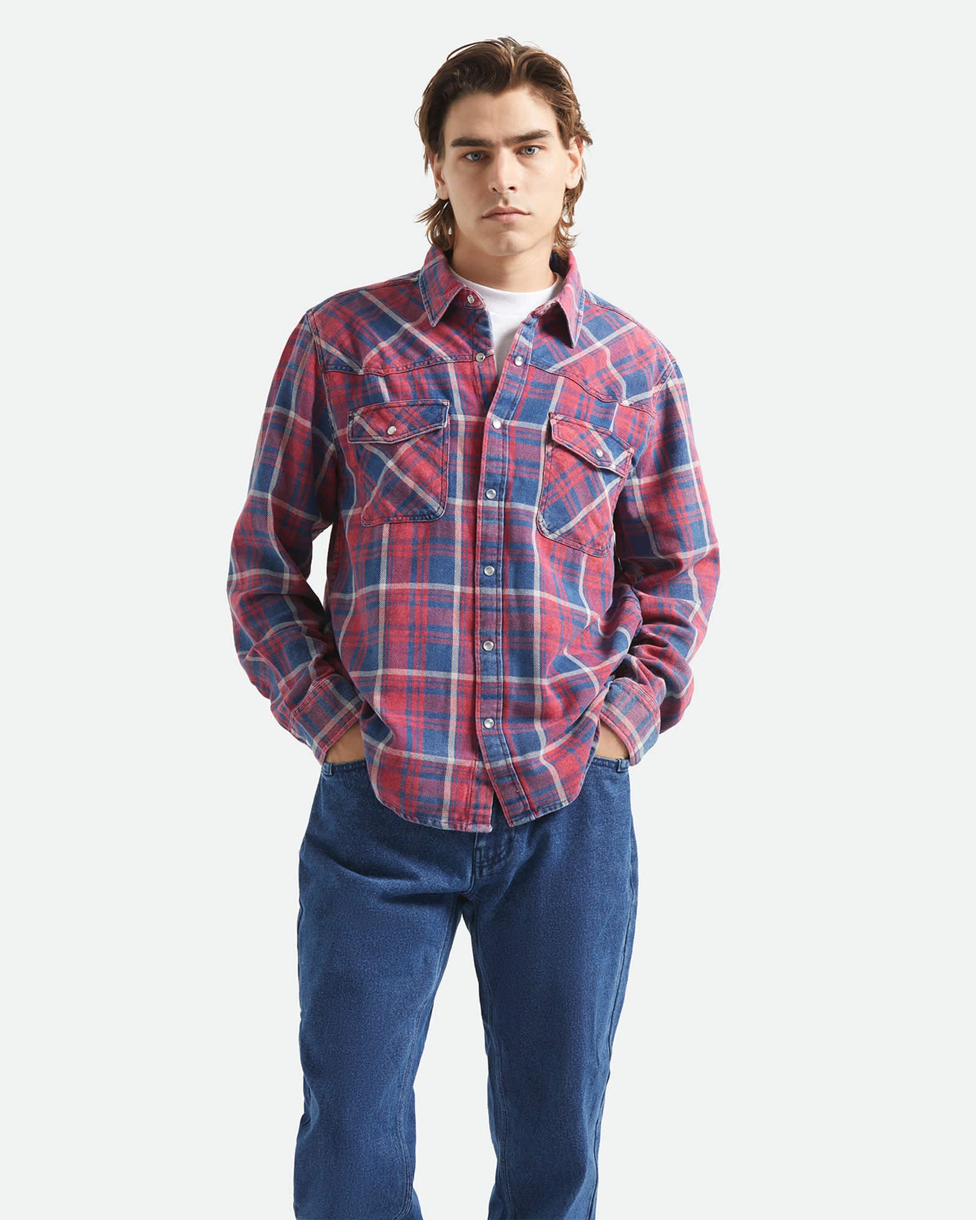 Brixton Waylon Lightweight Overshirt - Denim Plaid