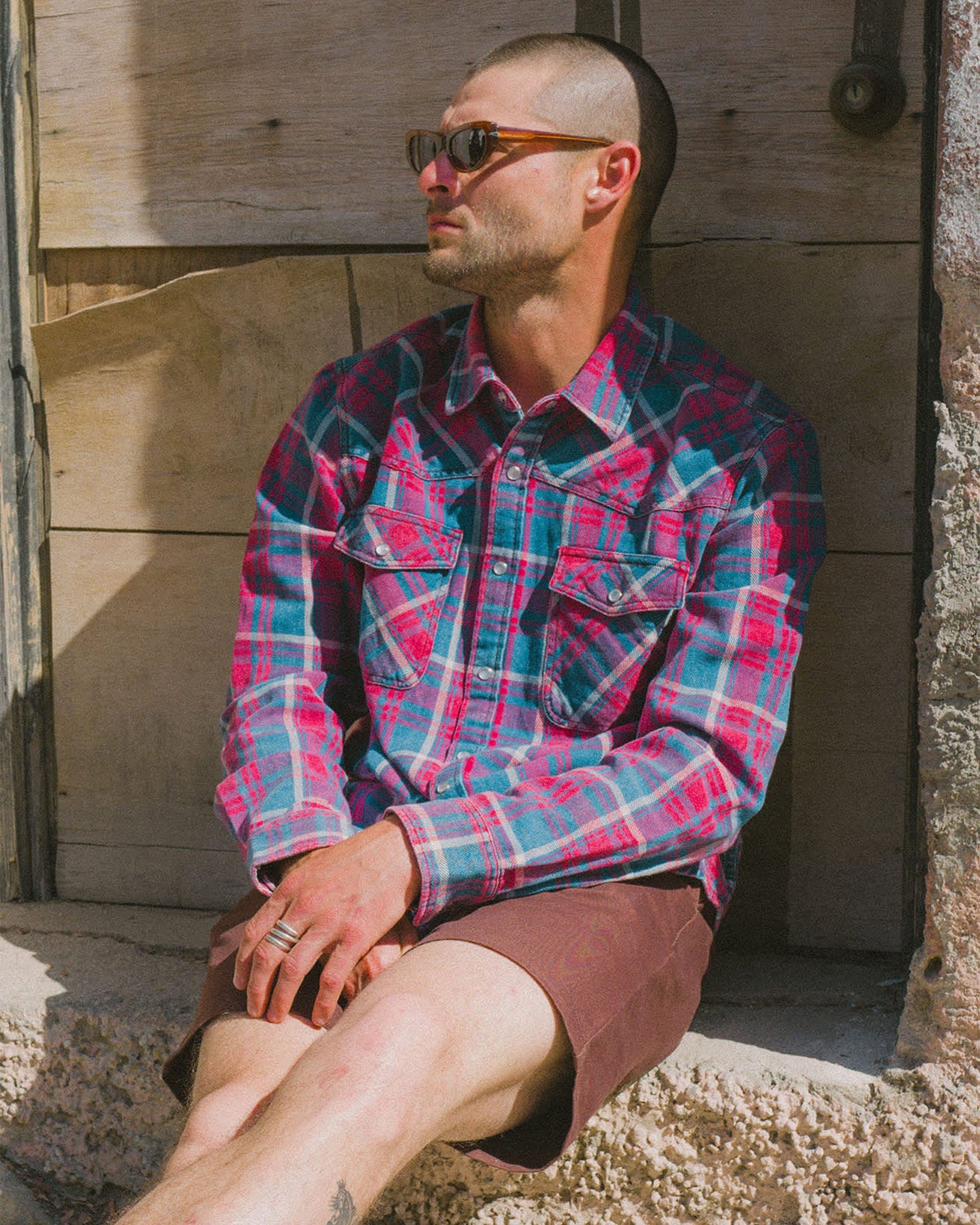Brixton Waylon Lightweight Overshirt - Denim Plaid