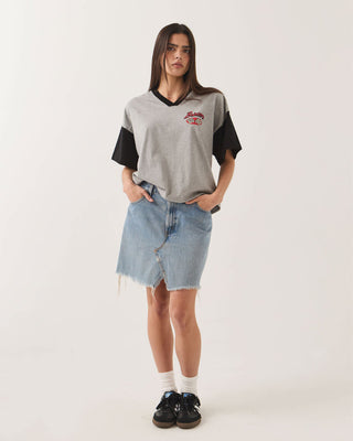 Brixton Women's Winner Circle Boxy Football T-Shirt - Heather Grey/Black