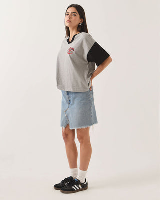 Brixton Women's Winner Circle Boxy Football T-Shirt - Heather Grey/Black