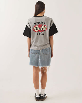Brixton Women's Winner Circle Boxy Football T-Shirt - Heather Grey/Black