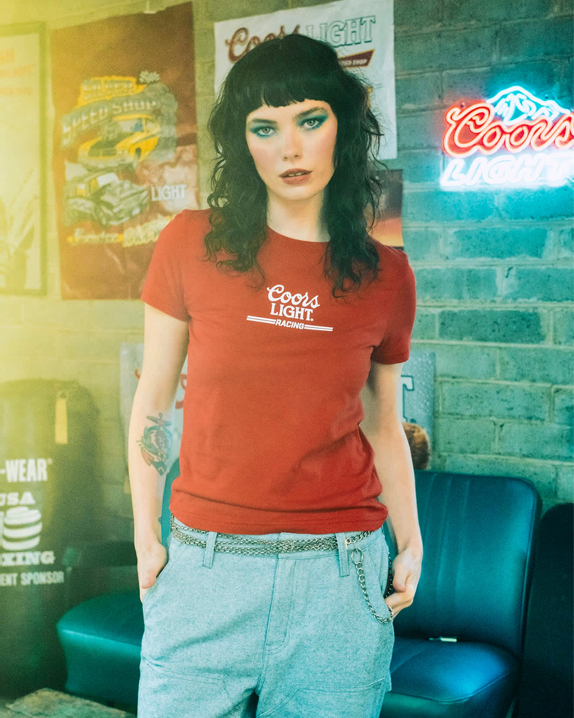 Brixton Women's Coors Light Racing Fitted Short Sleeve T-Shirt - Coors Red