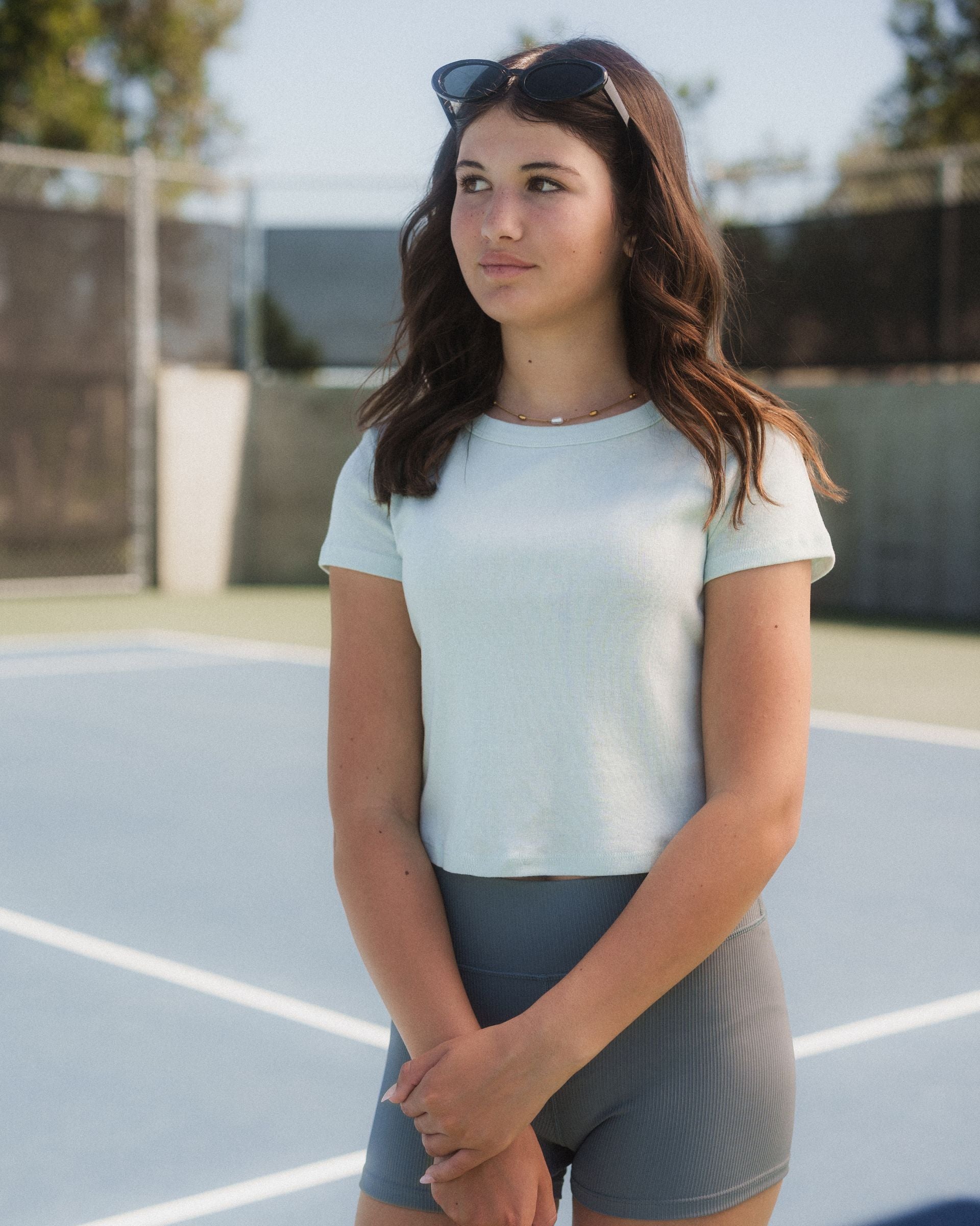 Belle Cropped S/S Tee - Sky Blue