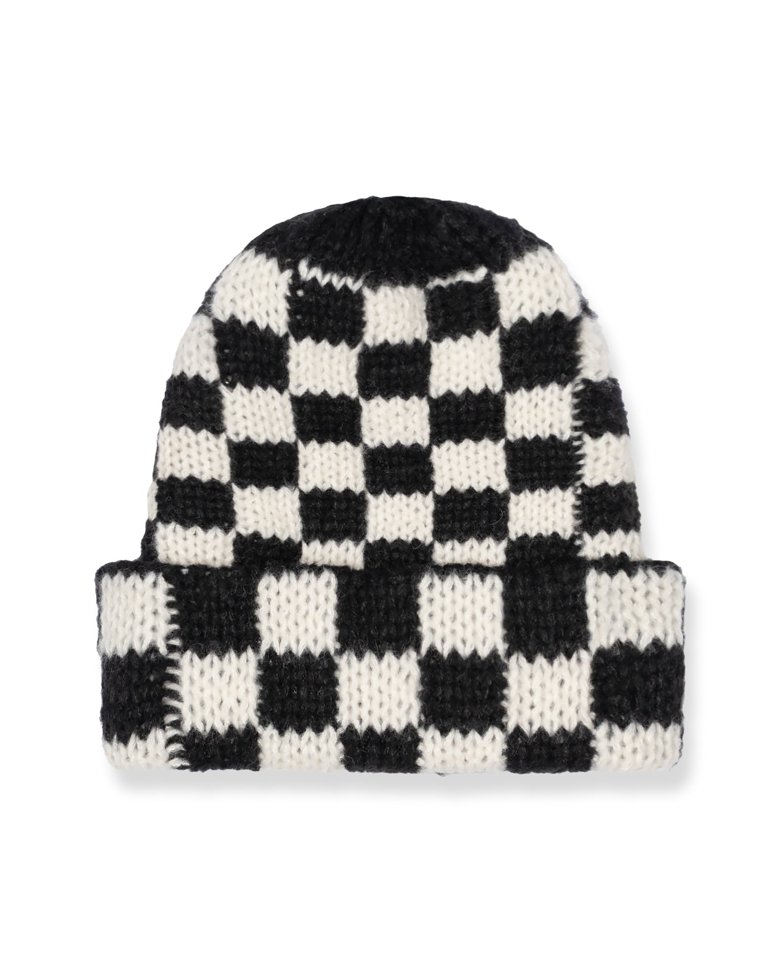 Urban Checkers Knit Beanie - Cream / Black