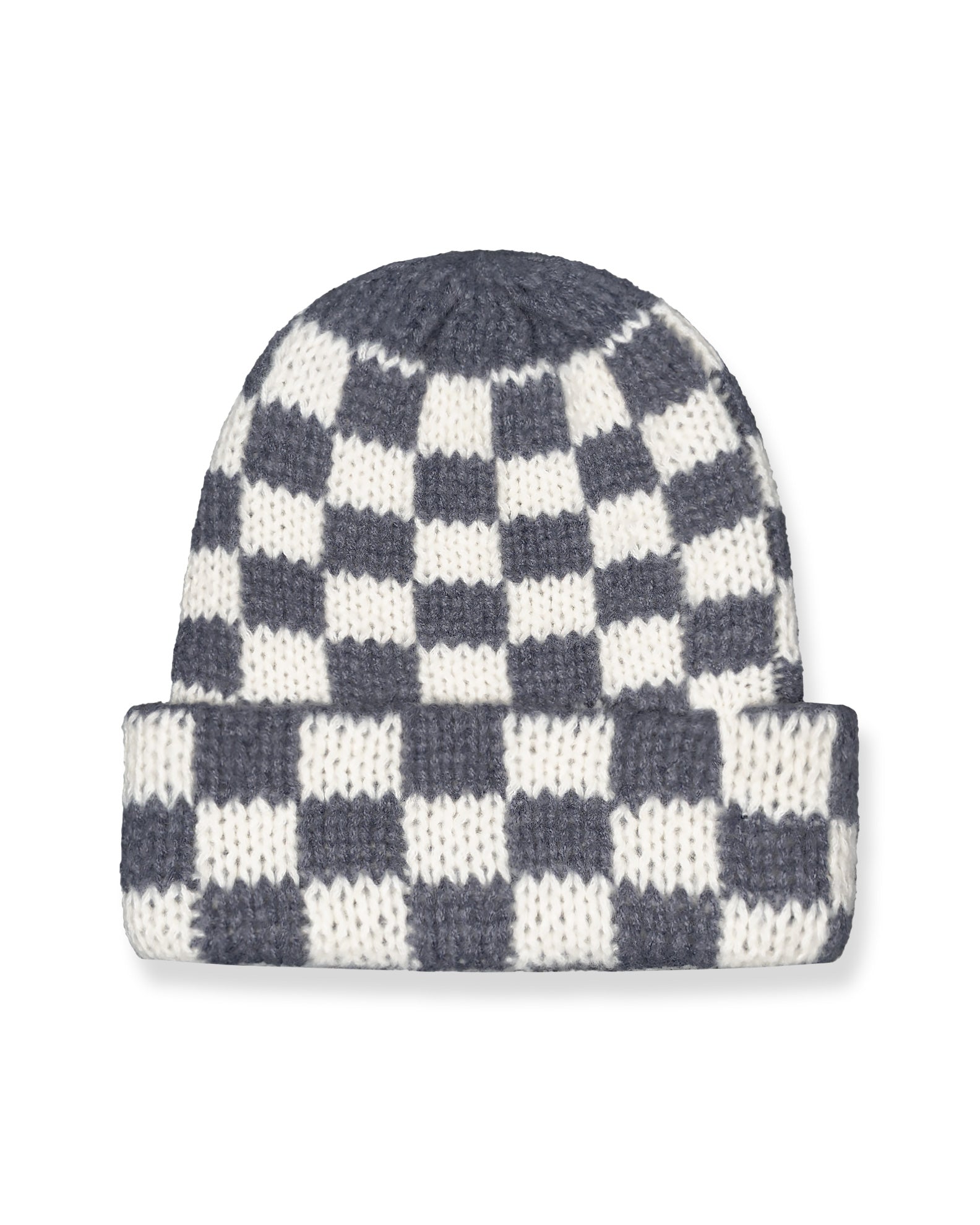Urban Checkers Knit Beanie - Cream / Grey