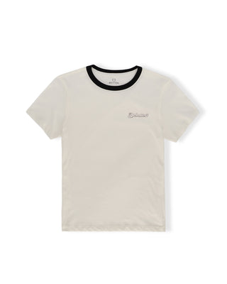 Women's Pinned Slim Crew S/S T-Shirt - Off White