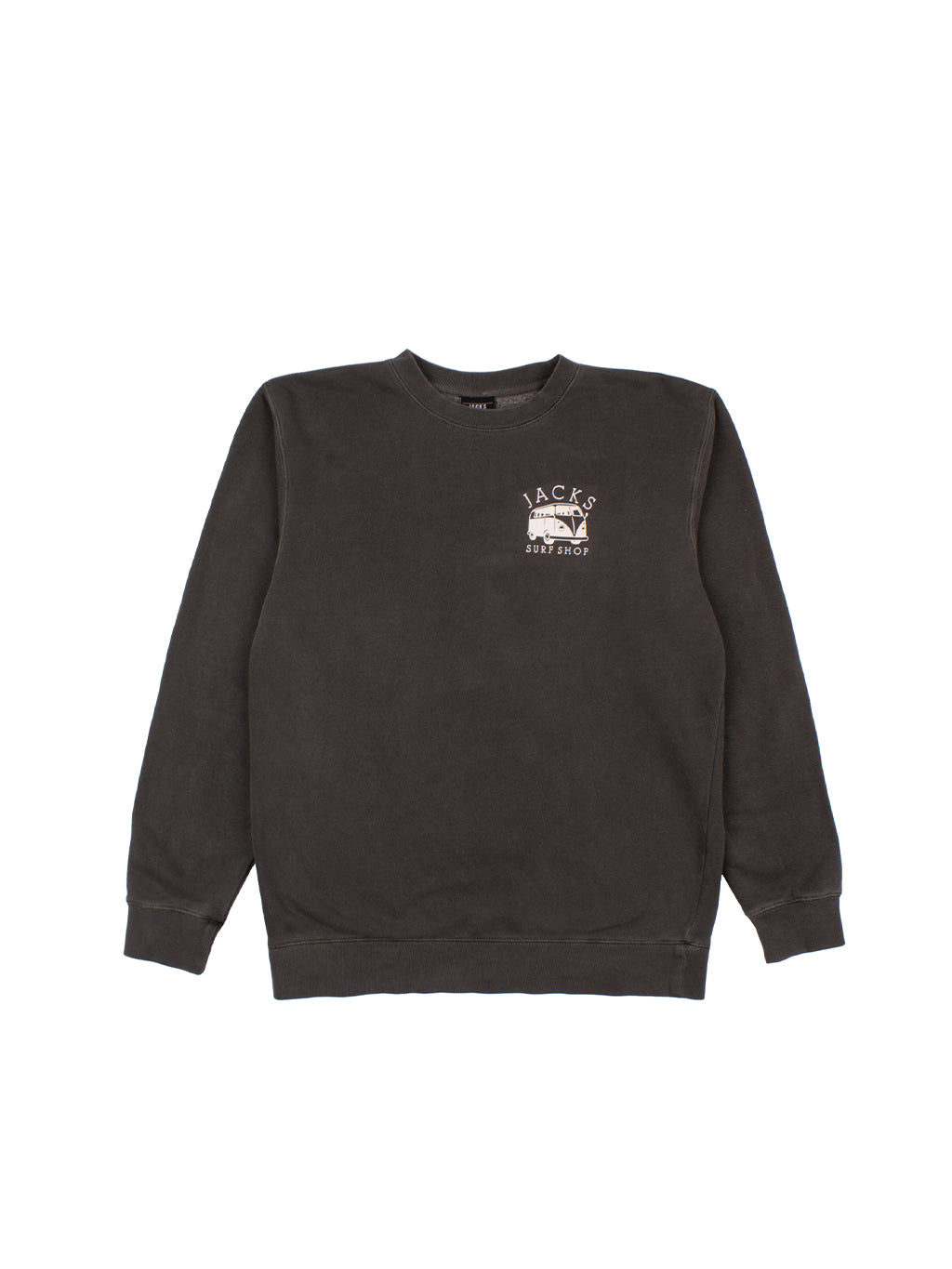 Bus Stop Pigment Wash Crewneck Pullover-Black