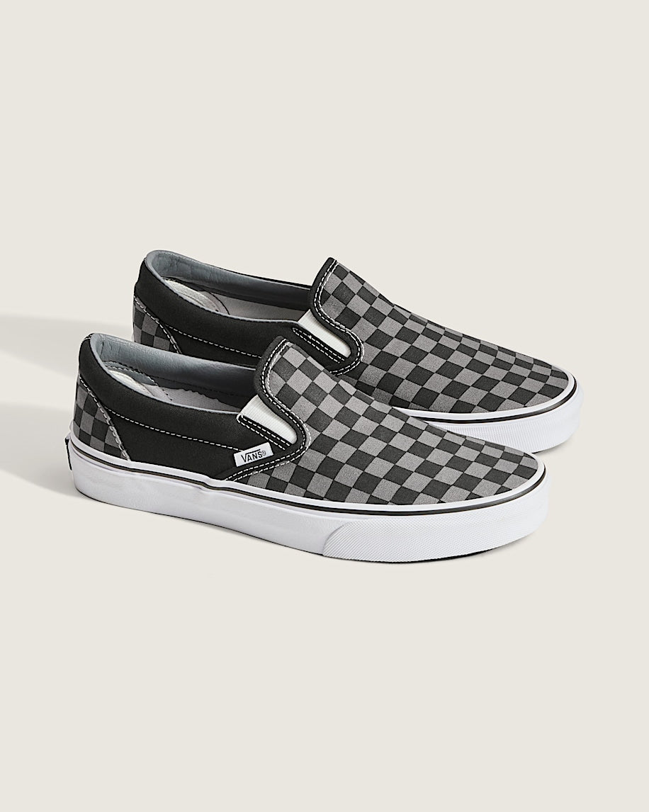 Vans Classic Slip-On Checkerboard Shoes - Black/Pewter Checkerboard